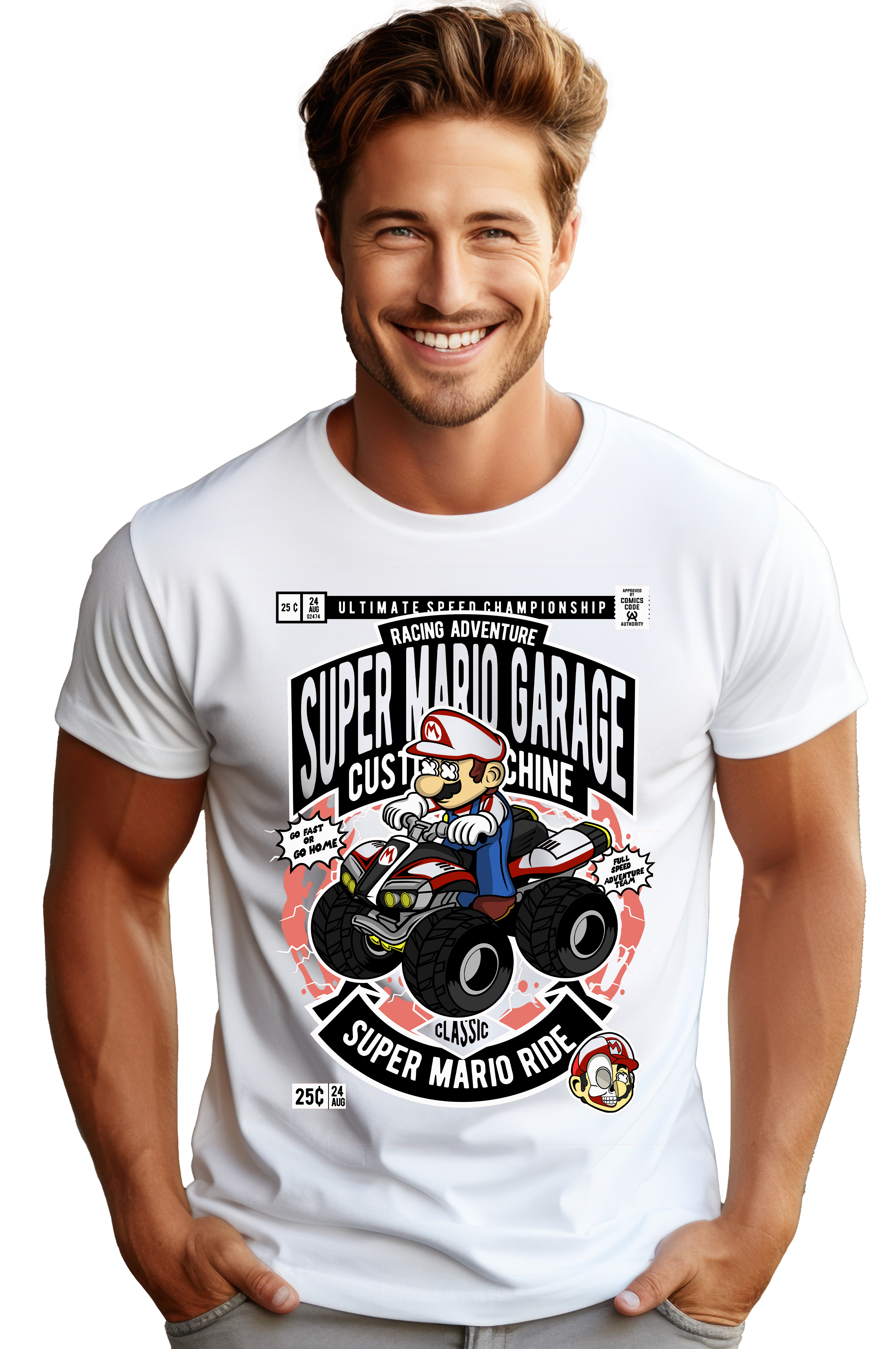 T-Shirt Mario Ride Pop Culture White ανδρικά Basic T-Shirts Simple Wear Μπλουζάκια κοντομάνικα