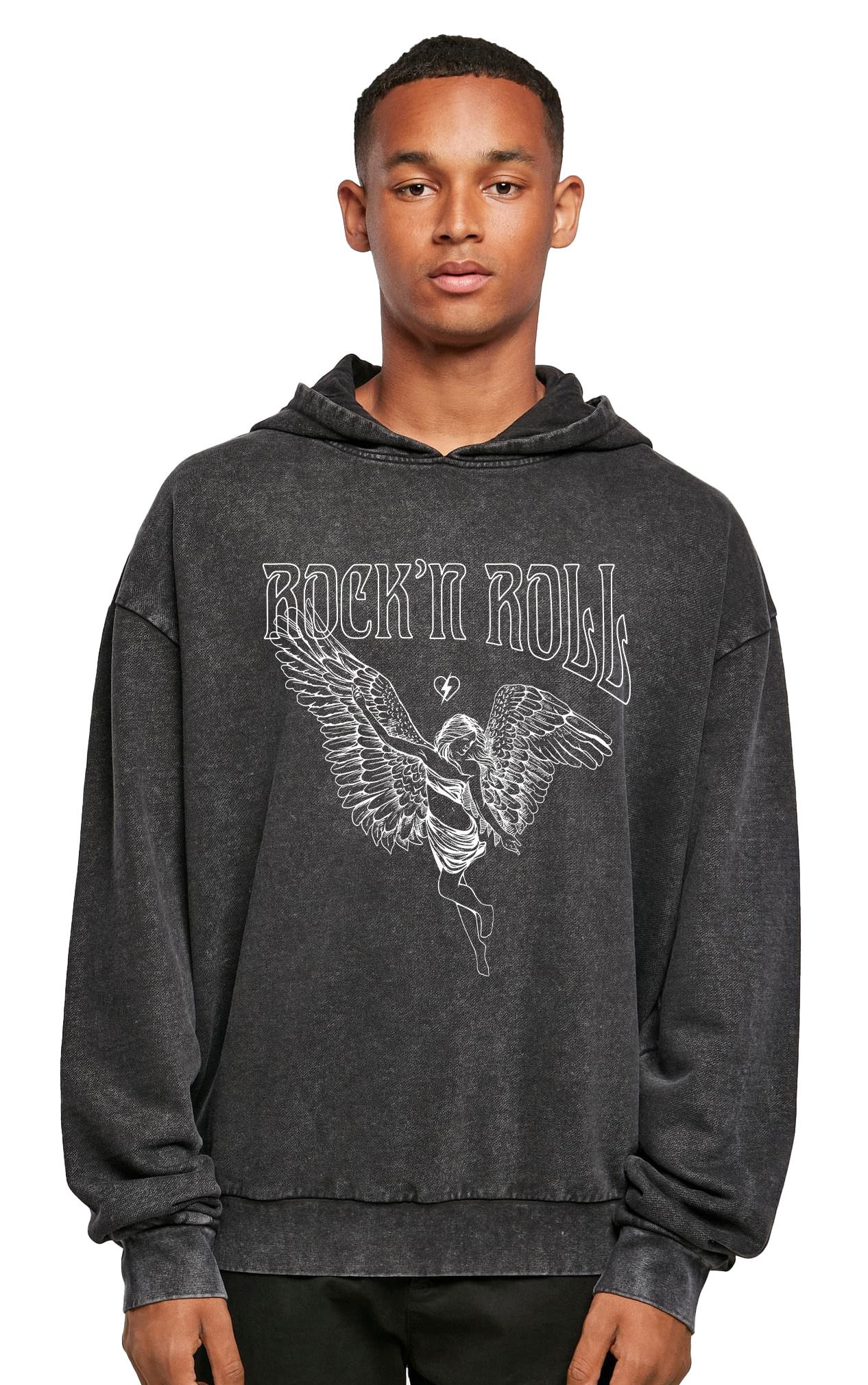 Oversized Premium Hoodie Rock N Roll Pop Culture Black ανδρικά Φούτερ Simple Wear