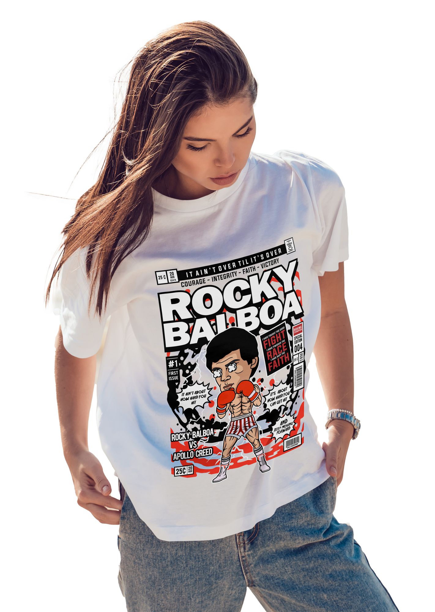 T-Shirt Rocky Balboa Pop Culture White ανδρικά Basic T-Shirts Simple Wear Μπλουζάκια κοντομάνικα