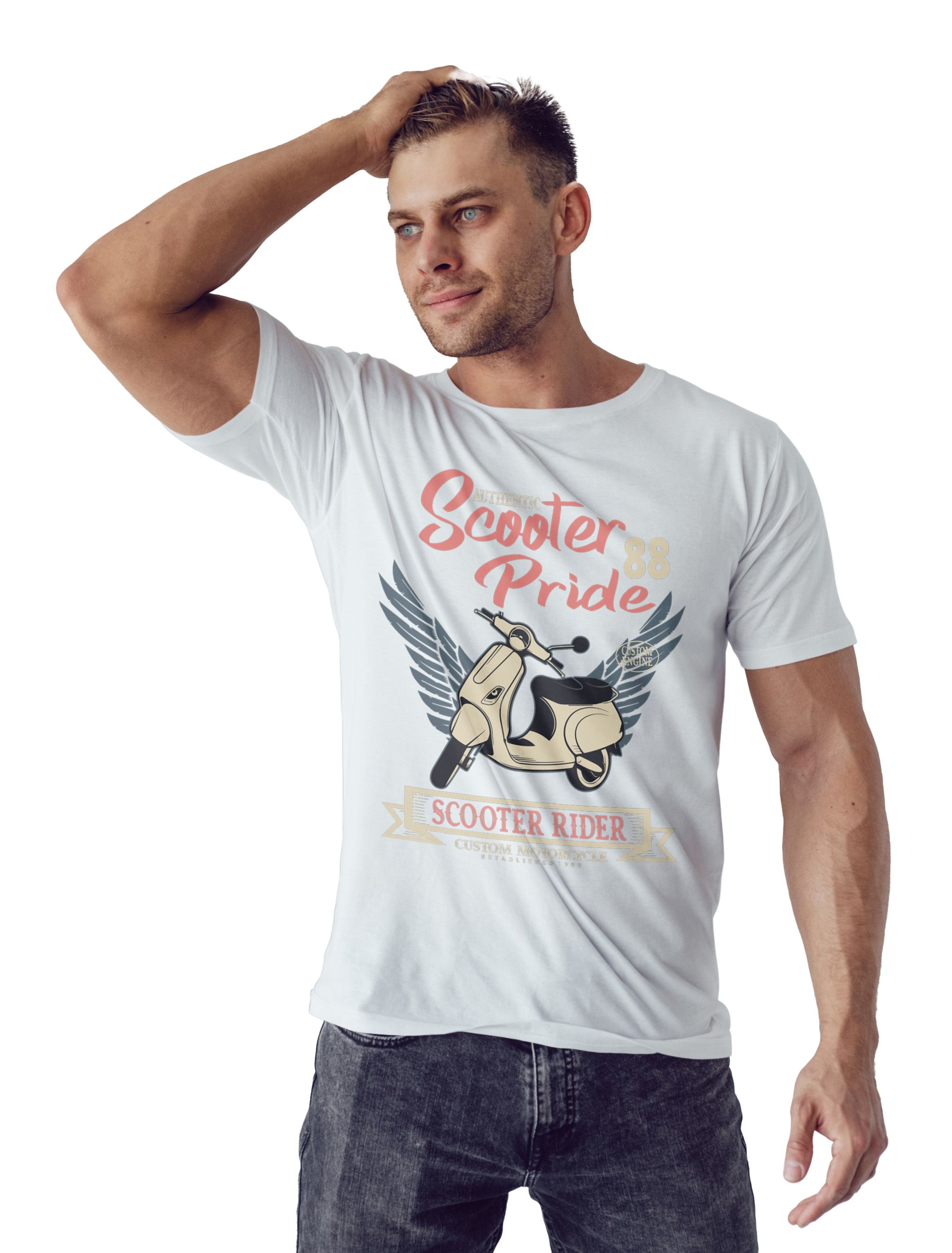 T-Shirt Scooter Pride Pop Culture White ανδρικά Basic T-Shirts Simple Wear Μπλουζάκια κοντομάνικα