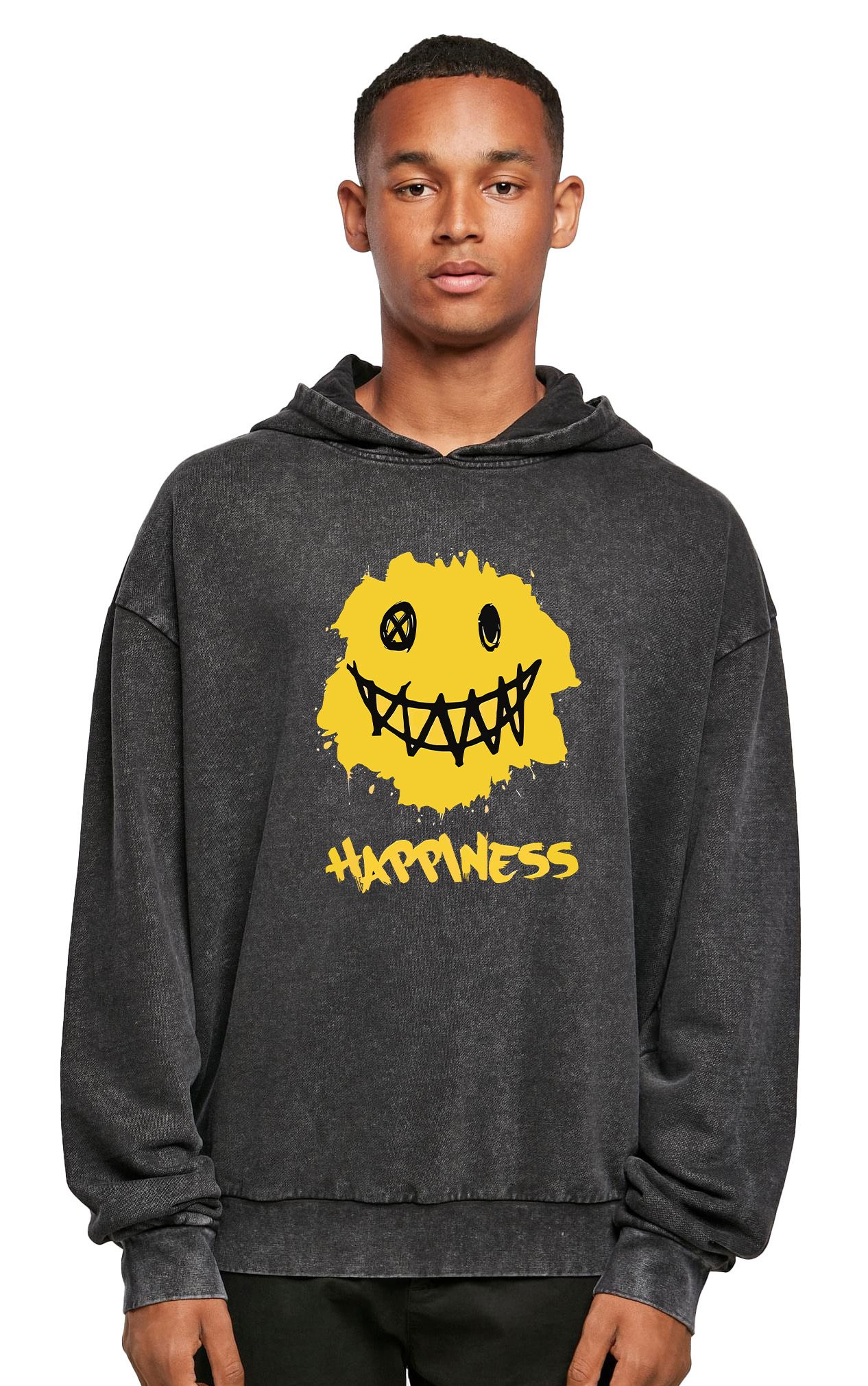Oversized Premium Hoodie Smiley Face Pop Culture Black ανδρικά Φούτερ Simple Wear