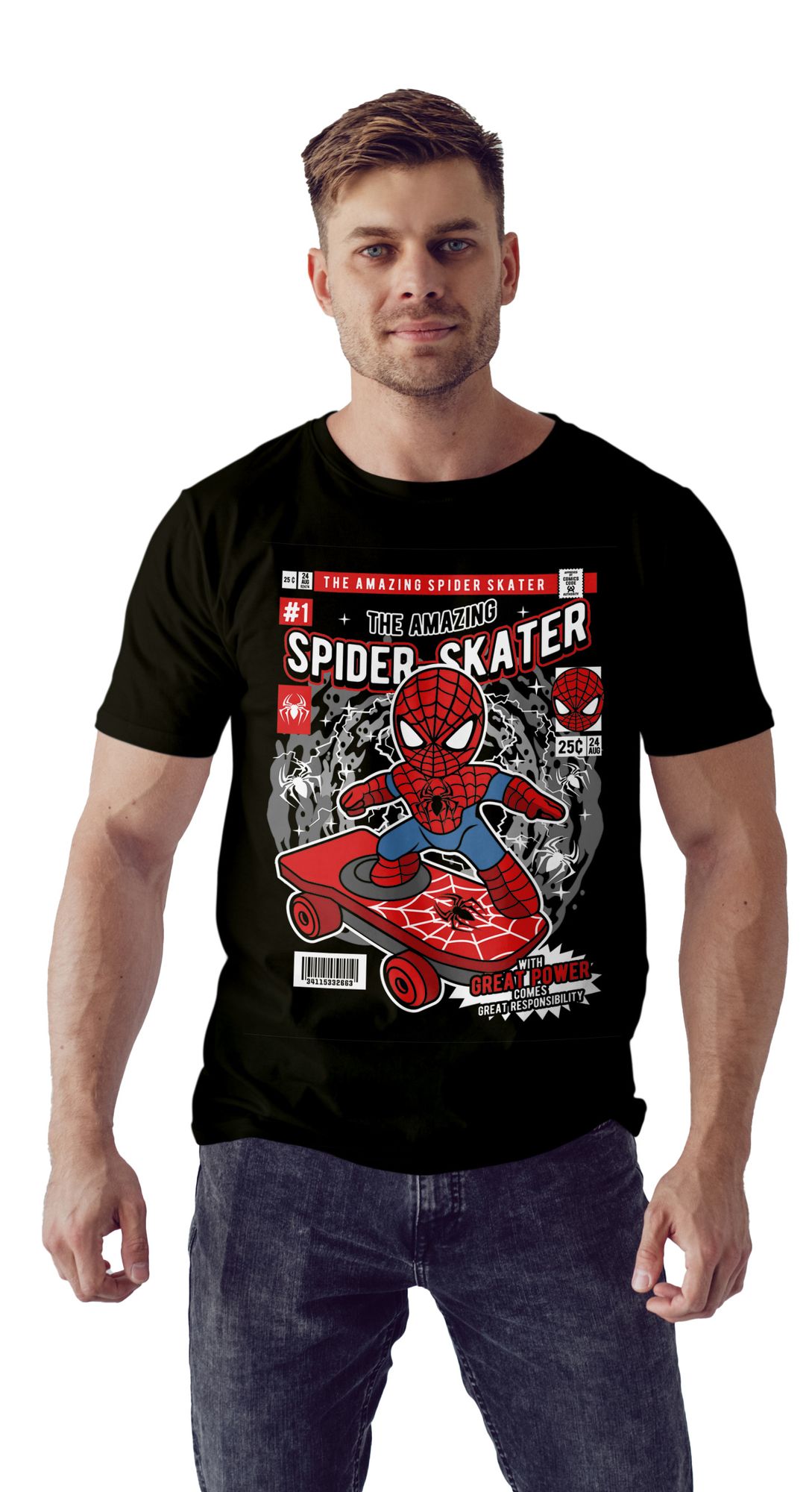 T-Shirt Spiderman Skateboard Pop Culture Black ανδρικά Basic T-Shirts Simple Wear Μπλουζάκια κοντομάνικα
