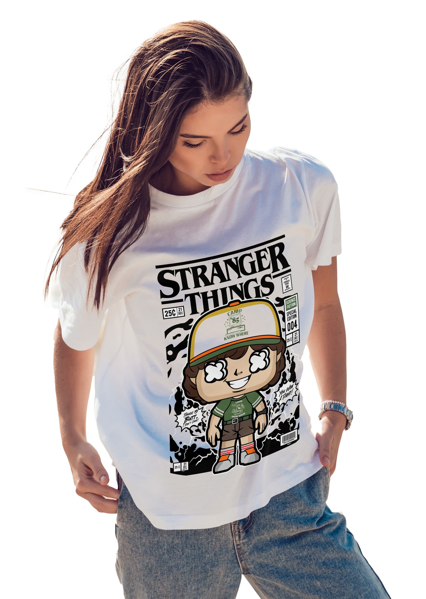 T-Shirt Stranger Things Dustin Pop Culture White ανδρικά Basic T-Shirts Simple Wear Μπλουζάκια κοντομάνικα