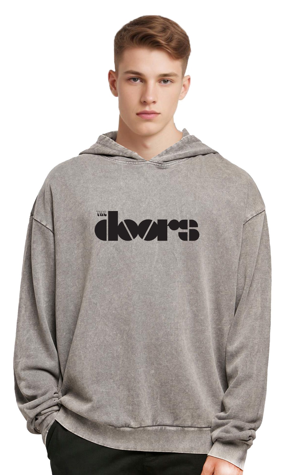 Oversized Premium Hoodie The Doors Band Logo Name Rock Avenue Asphalt ανδρικά Φούτερ Simple Wear