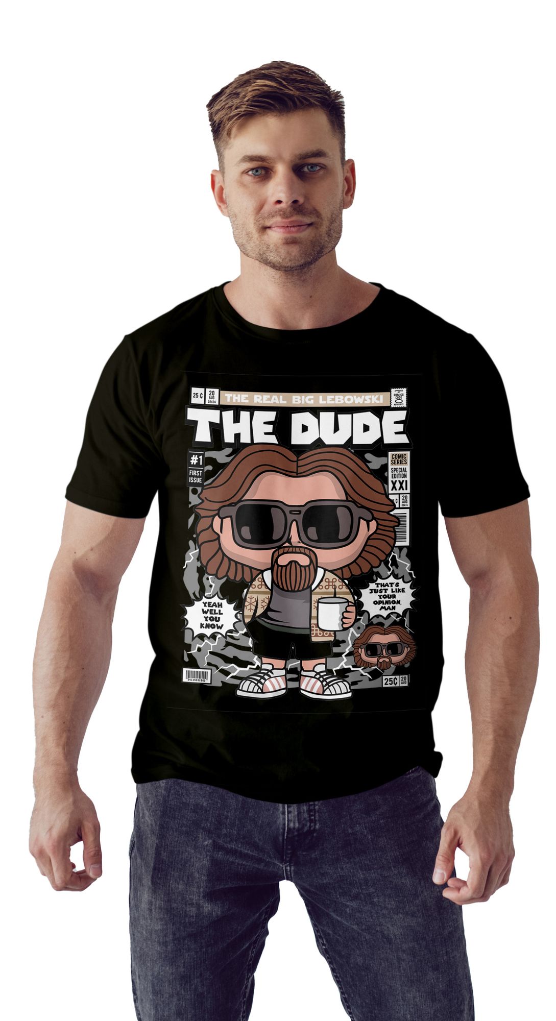 T-Shirt The Dude Pop Culture Black ανδρικά Basic T-Shirts Simple Wear Μπλουζάκια κοντομάνικα