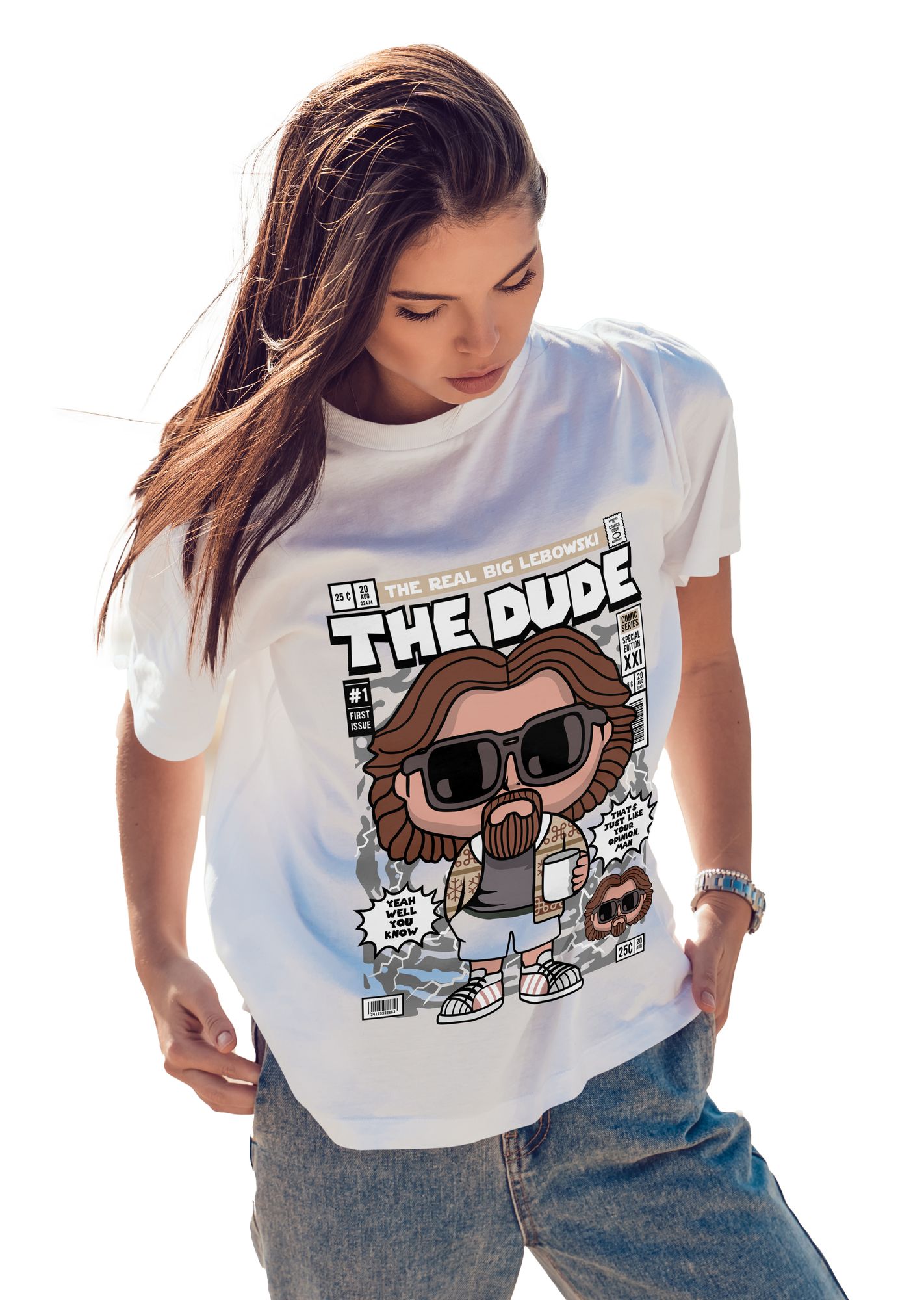 T-Shirt The Dude Pop Culture White ανδρικά Basic T-Shirts Simple Wear Μπλουζάκια κοντομάνικα