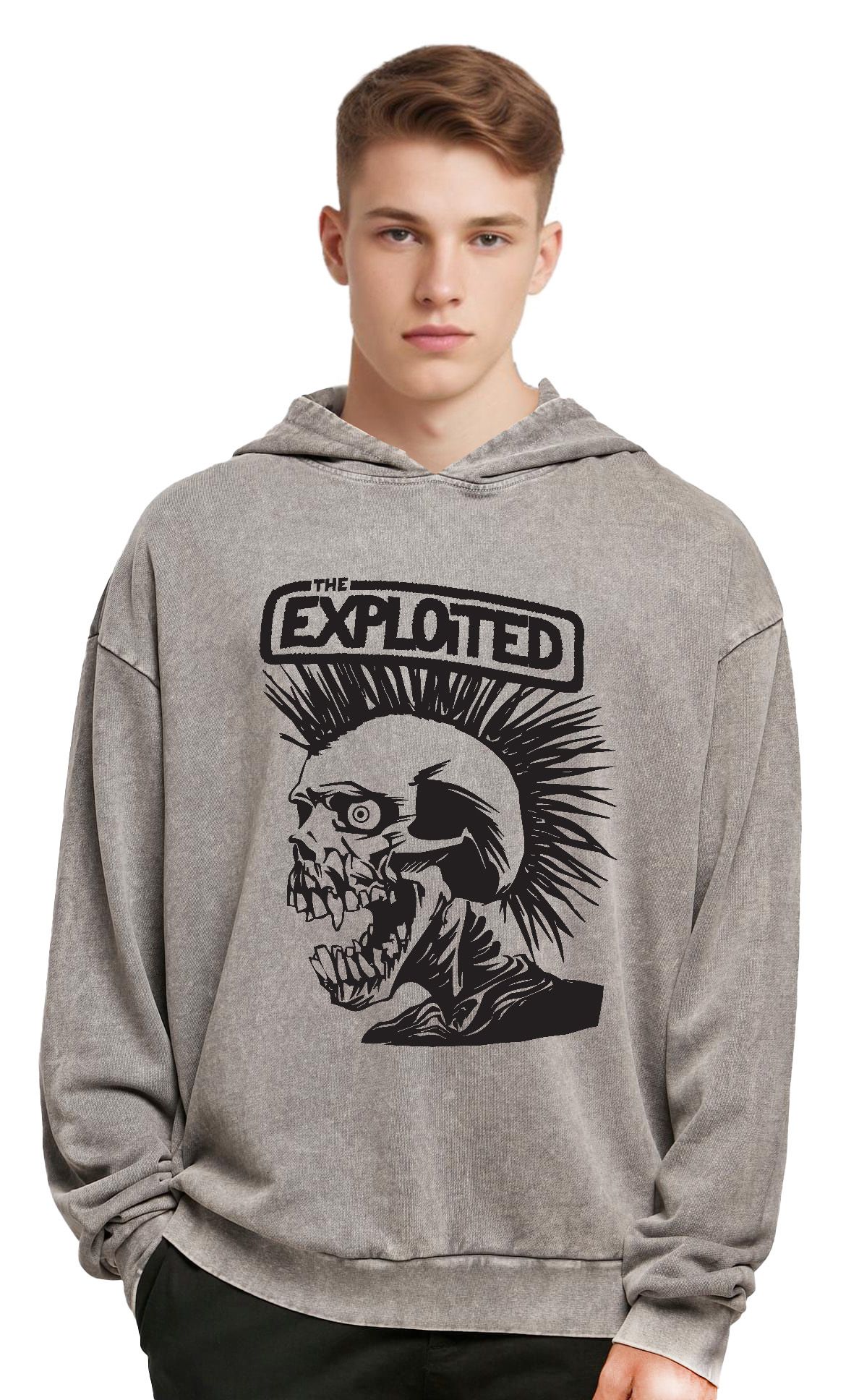 Oversized Premium Hoodie The Exploited B W Rock Avenue Asphalt ανδρικά Φούτερ Simple Wear