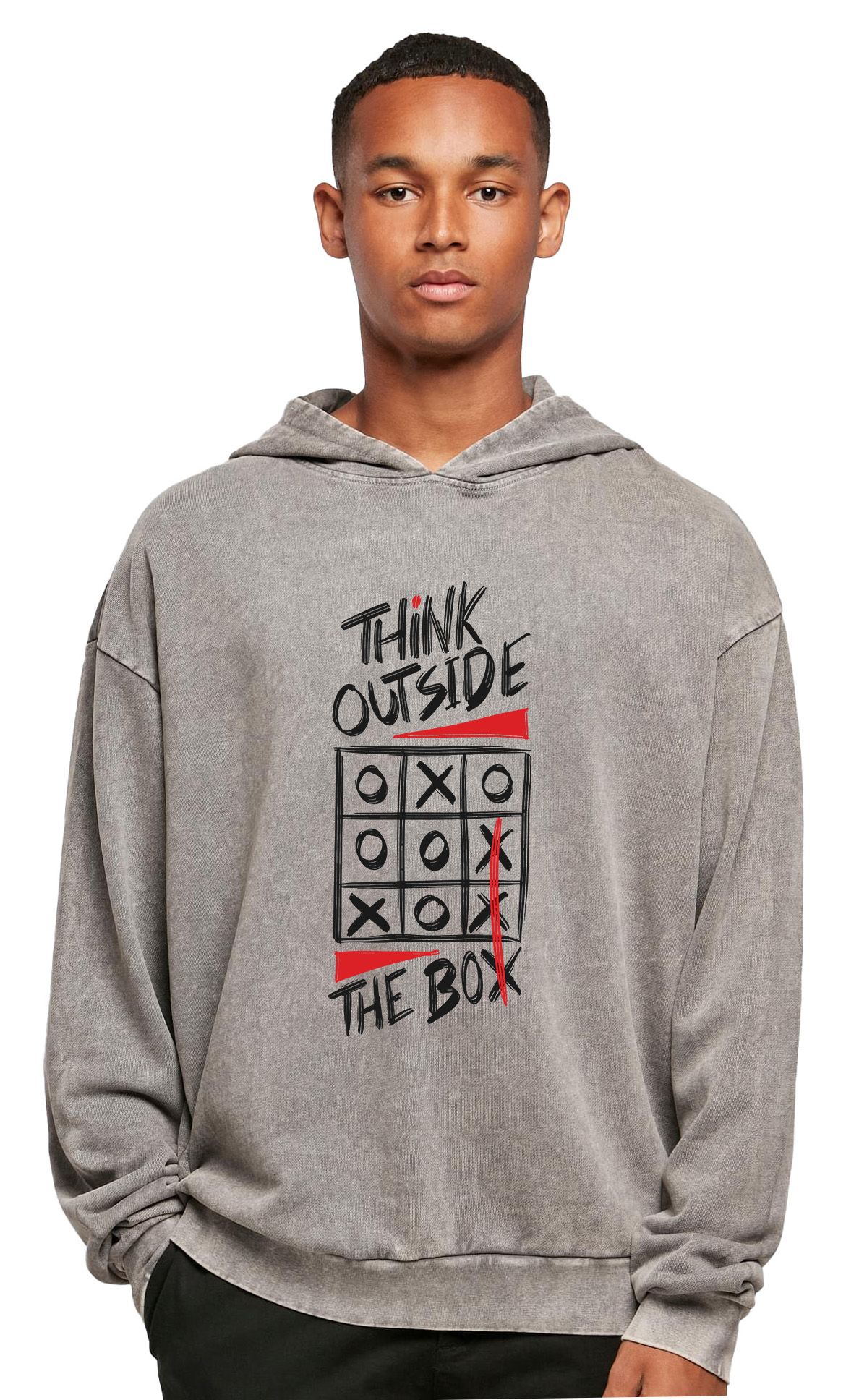 Oversized Premium Hoodie Think Outside The Box White Pop Culture Asphalt ανδρικά Φούτερ Simple Wear