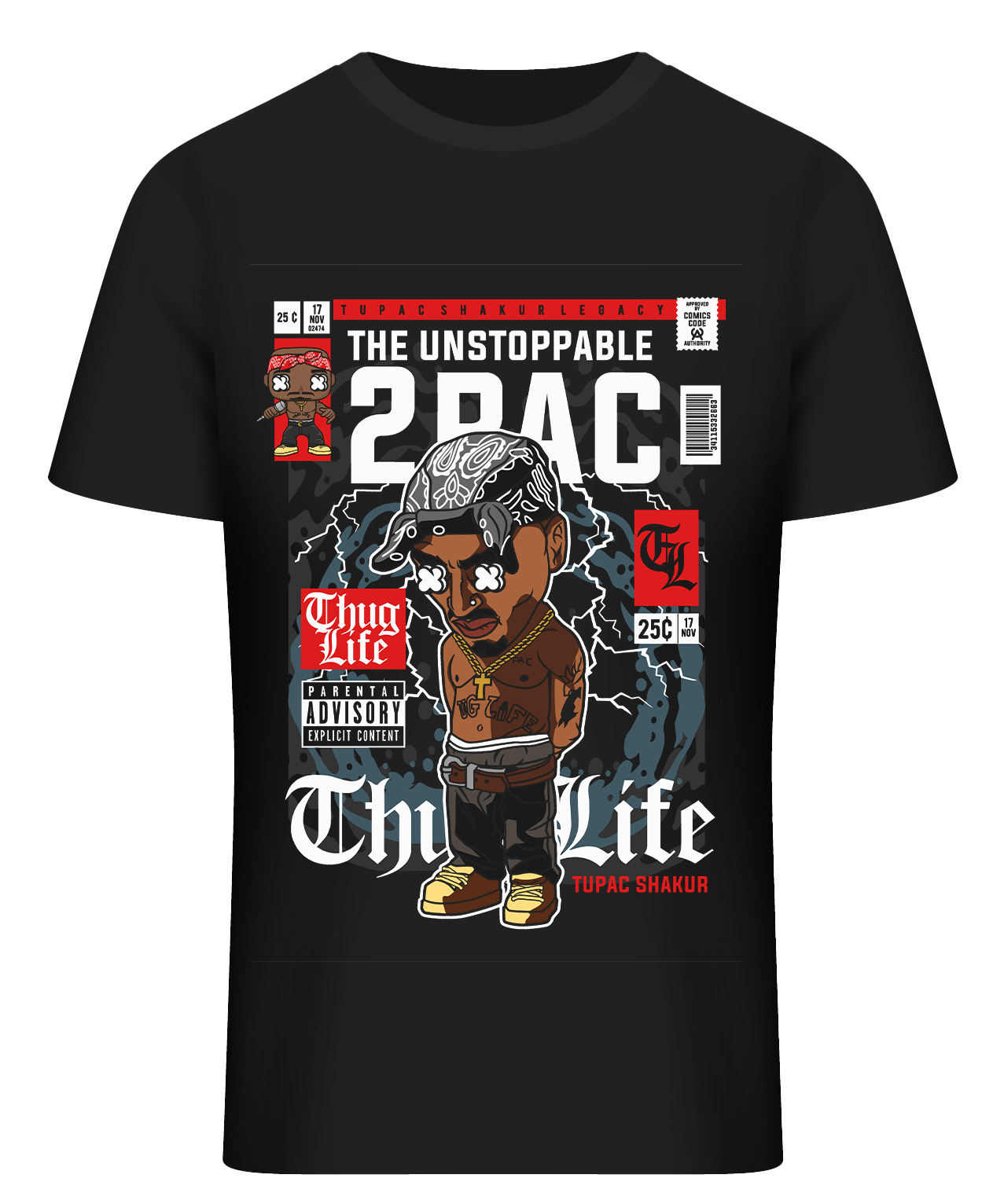 T-Shirt Tupac Pop Culture Black