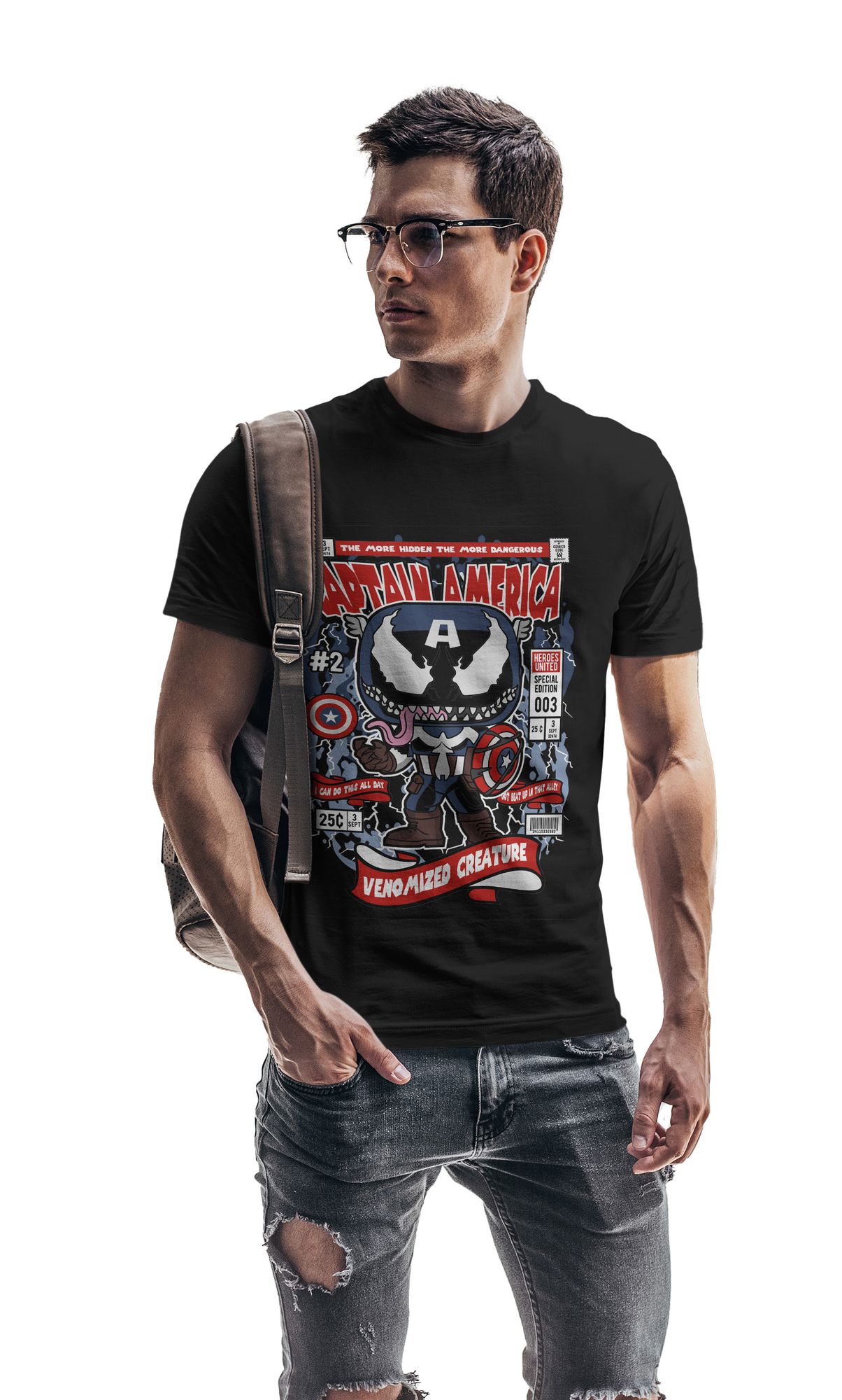 T-Shirt Venom Captain America Pop Culture Black ανδρικά Basic T-Shirts Simple Wear Μπλουζάκια κοντομάνικα
