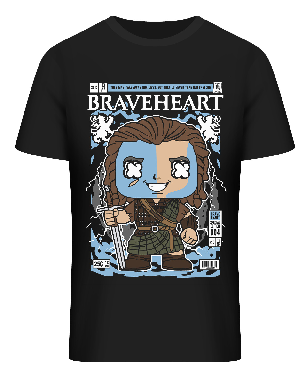 T-Shirt William Walace Brave Heart Pop Culture Black