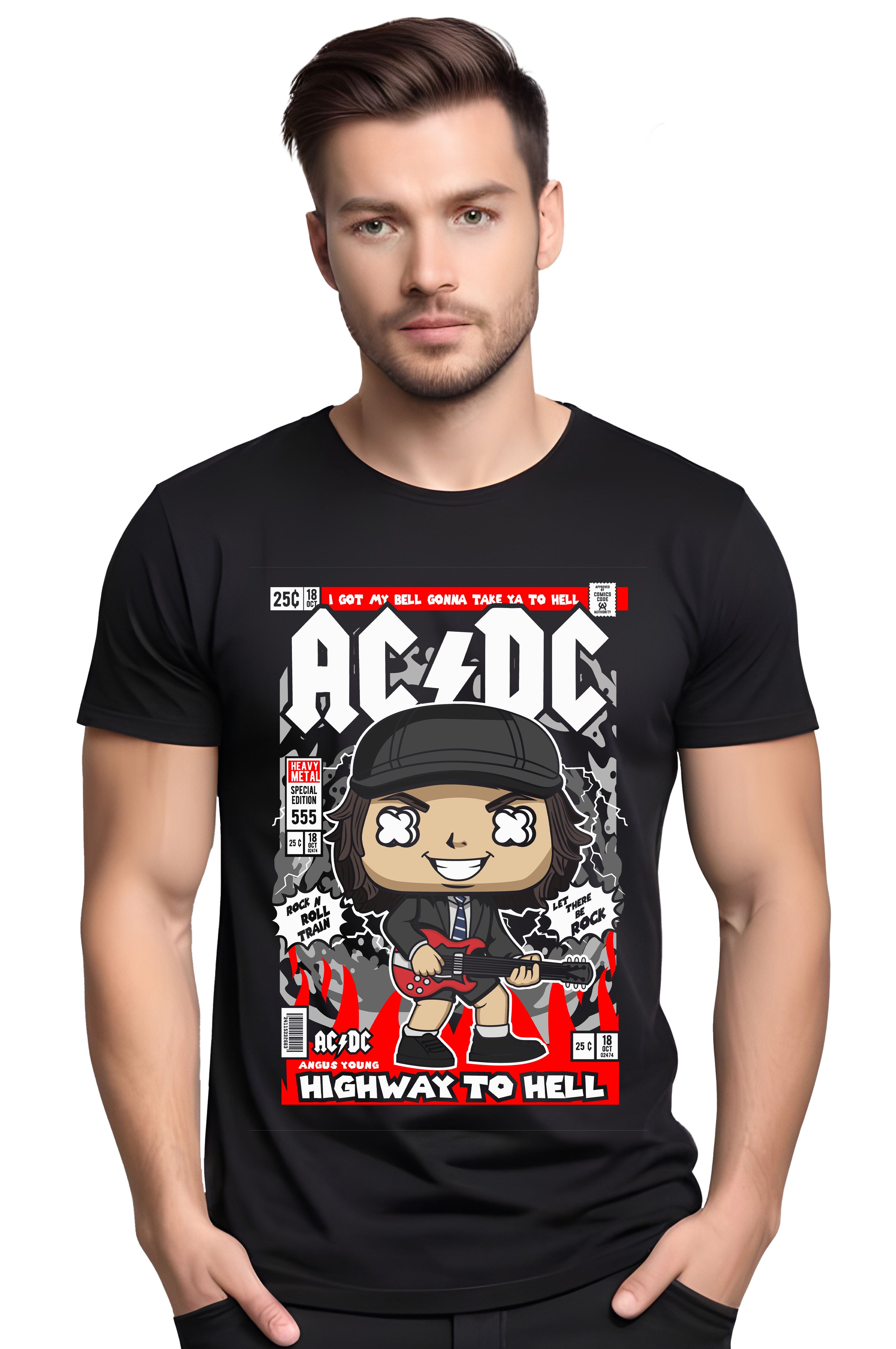 T-Shirt Angus Young Acdc Pop Culture Black ανδρικά Basic T-Shirts Simple Wear Μπλουζάκια κοντομάνικα