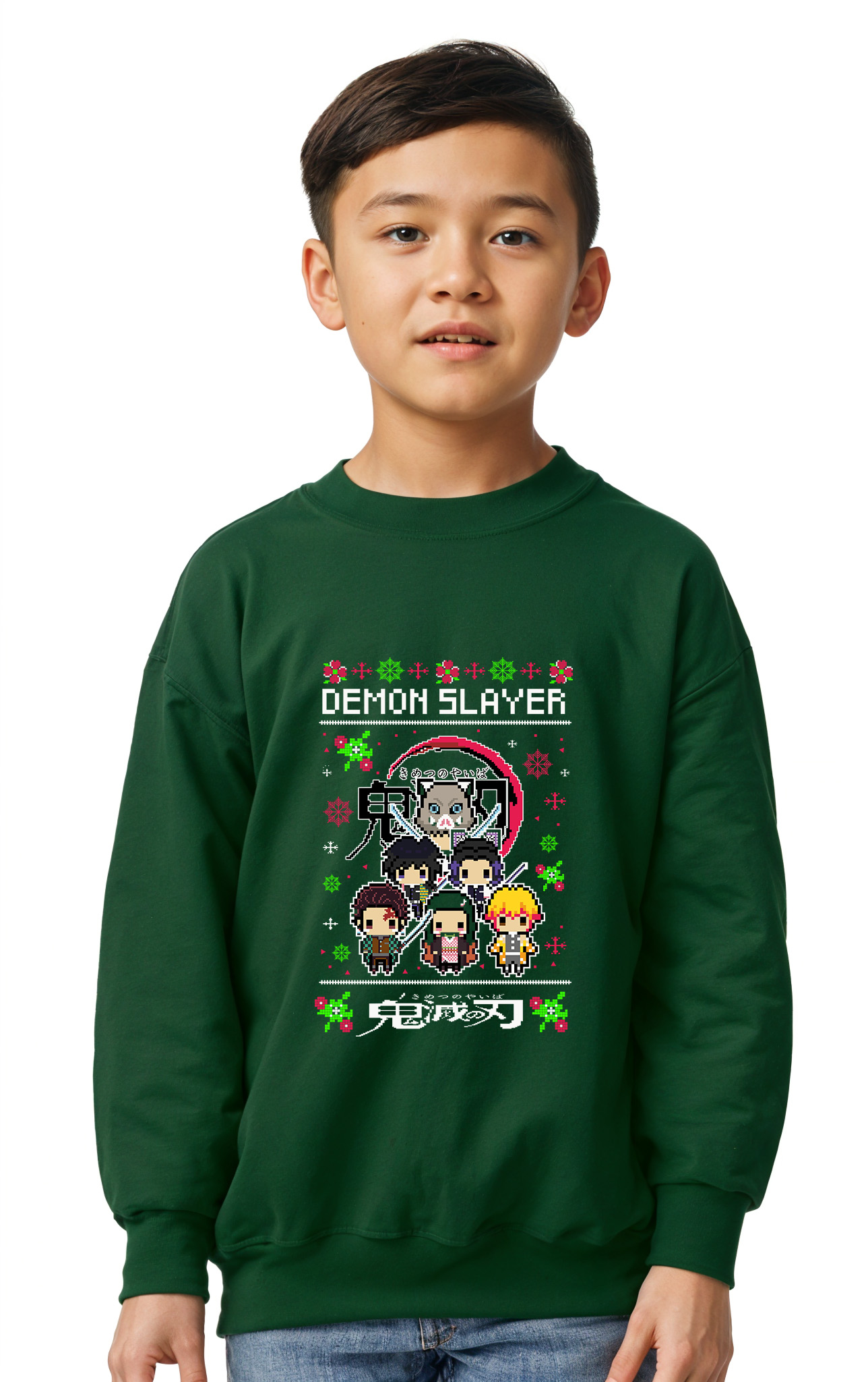 Παιδικό Χριστουγεννιάτικο Ugly Sweater Demon Slayer Pop Culture Forest Green παιδικά Φούτερ Simple Wear