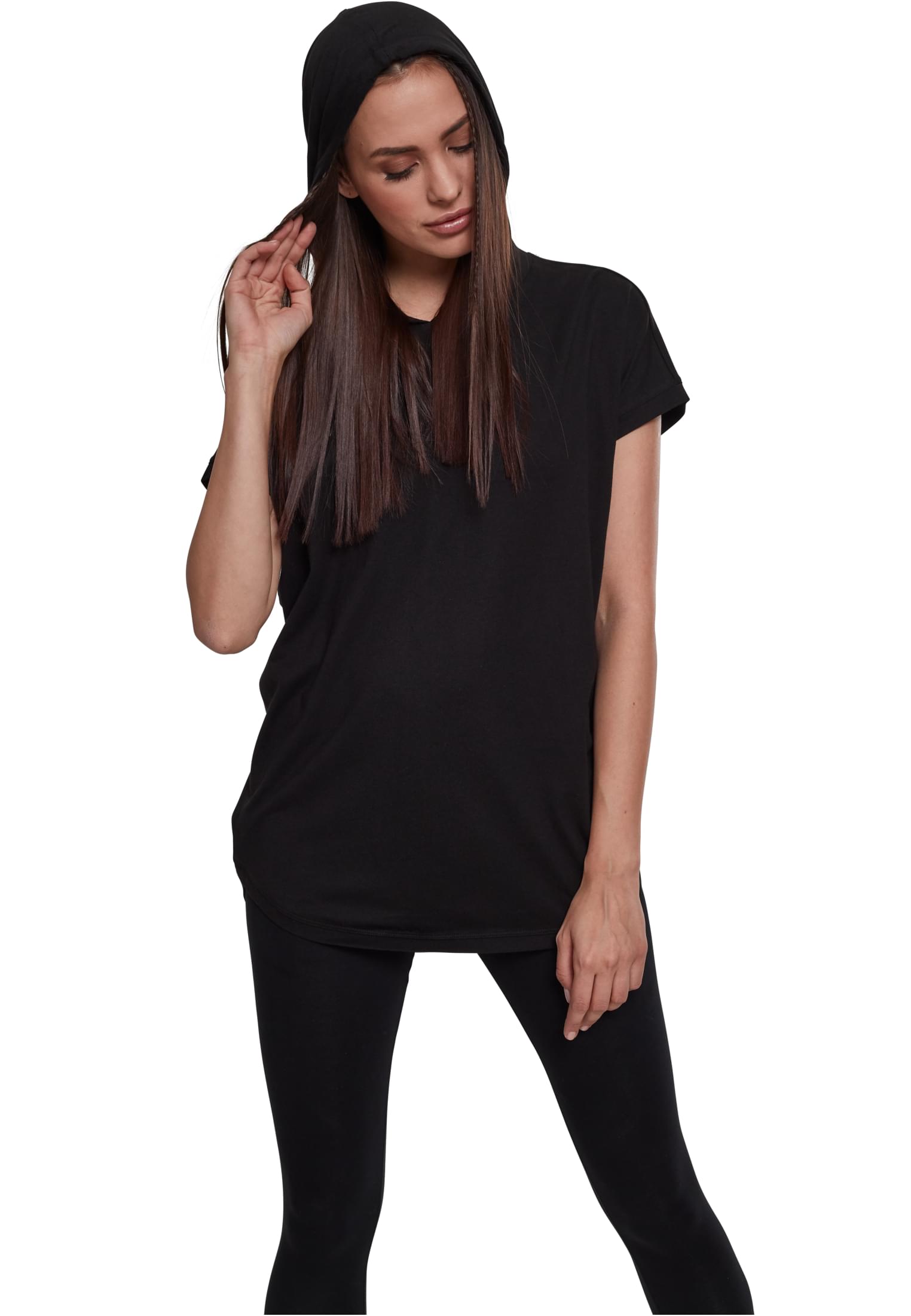 Γυναικείο T-Shirt Jersey Μακρύ με Κουκούλα TB1906 Urban Classics Black
