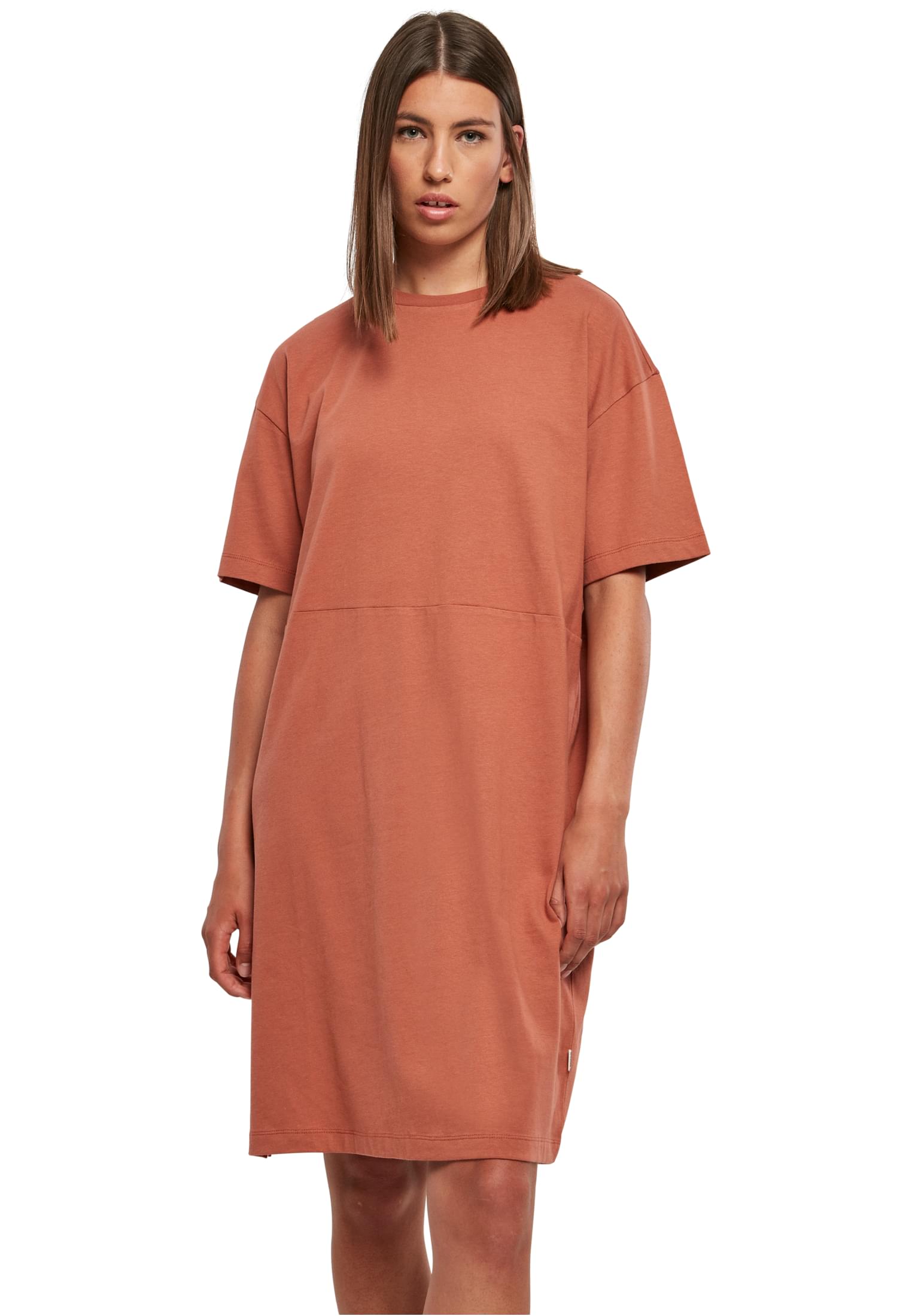 Ladies Organic Oversized Slit Tee Dress Urban Classics TB4091-04420 terracotta