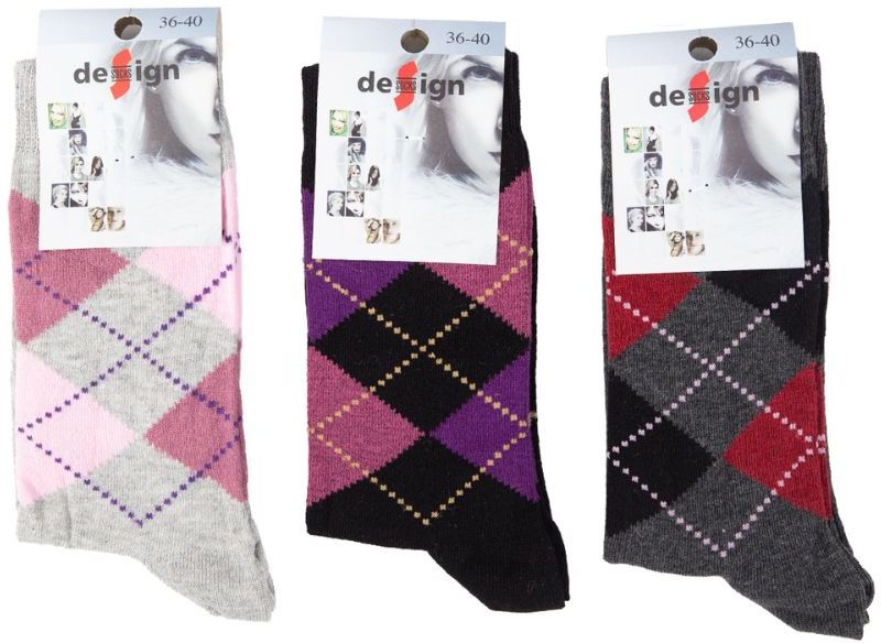 Γυναικείες casual κάλτσες DIAMONDS Βαμβακερές 3 ζευγάρια Design 50233 Σκούρο Πολύχρωμο