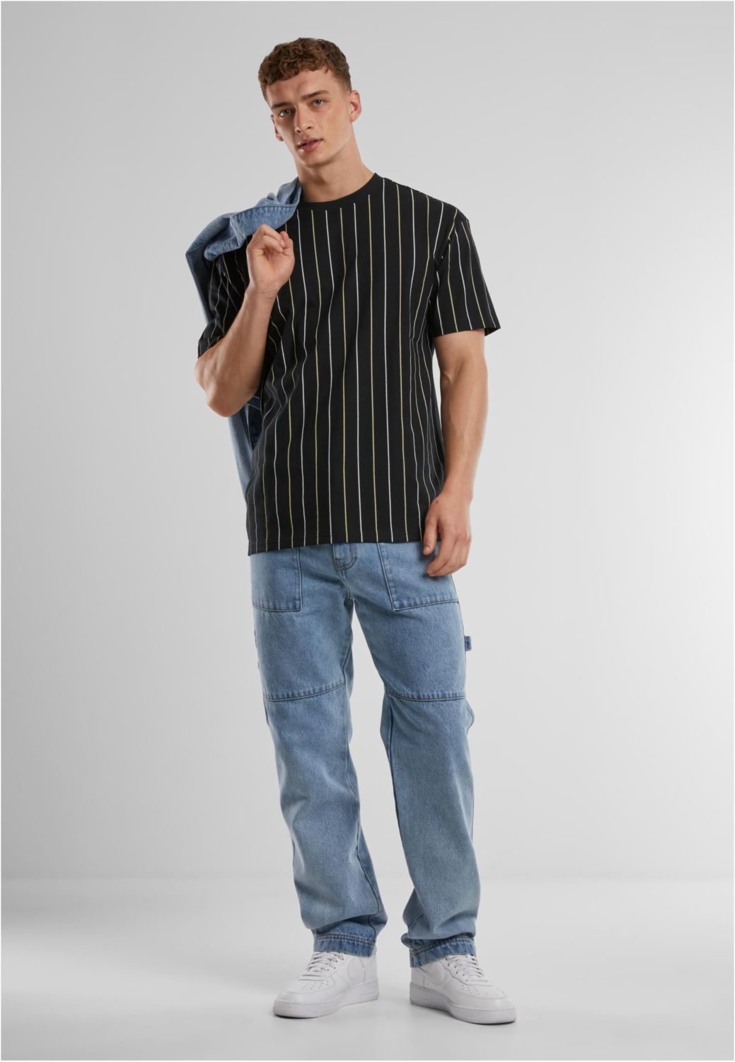 Ανδρικό T-Shirt Printed Pinstripe Tb7311 Urban Classics Black White Paleyellow ανδρικά Basic T-Shirts Simple Wear Μπλουζάκια κοντομάνικα