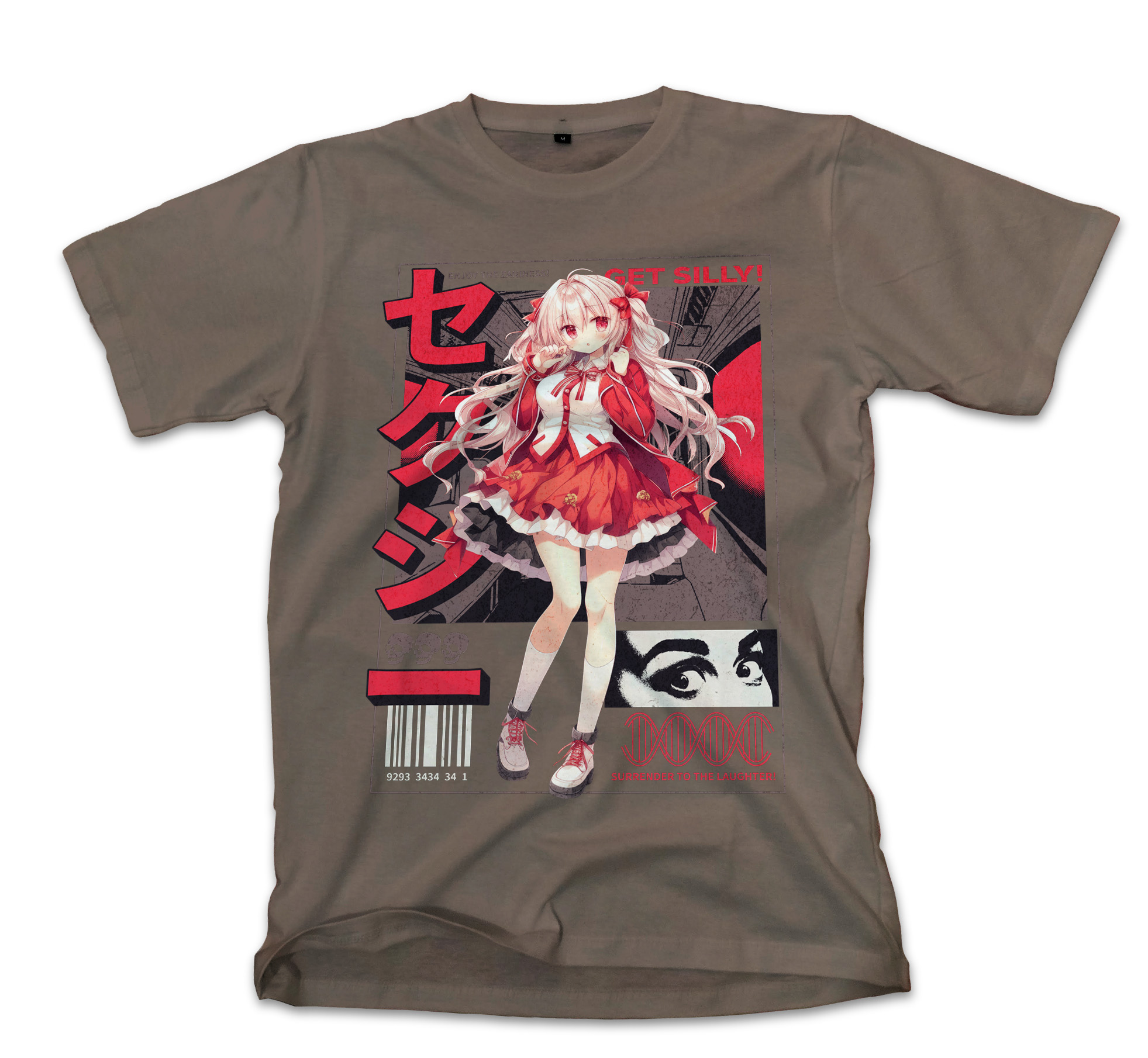 T-Shirt Anime Silly Girl Pop Culture Military Green