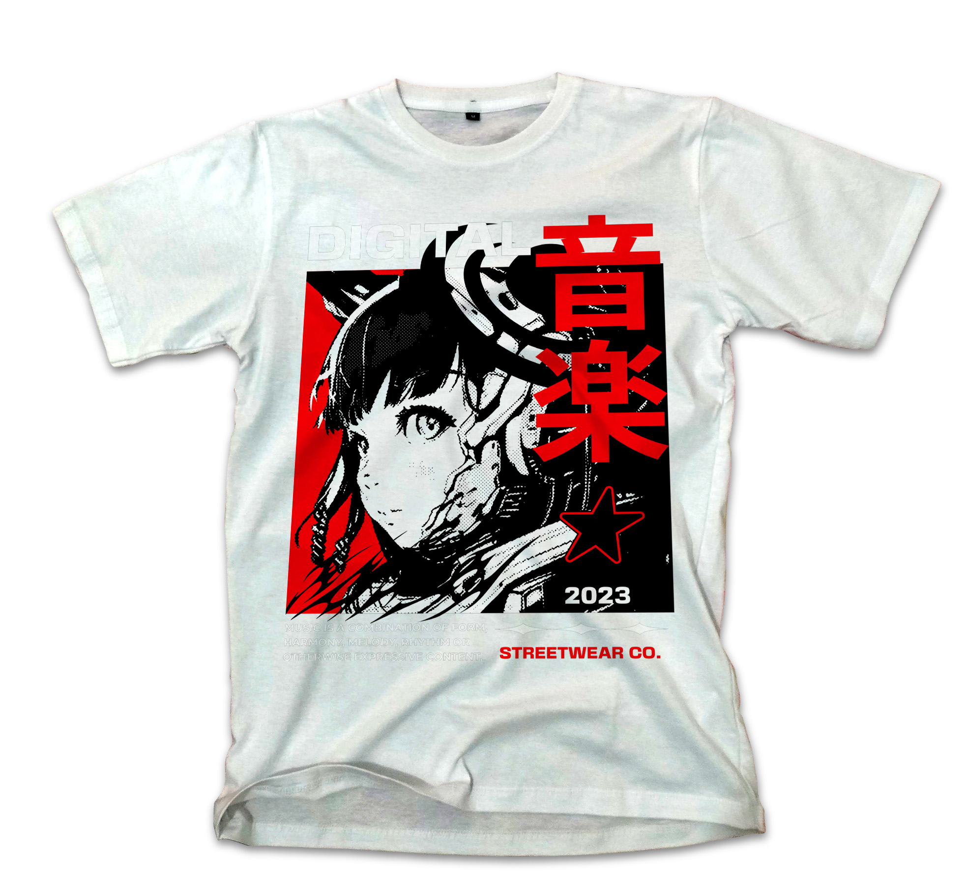 T-Shirt Digital Music Streetwear - Japanese Girl Anime Pop Culture White