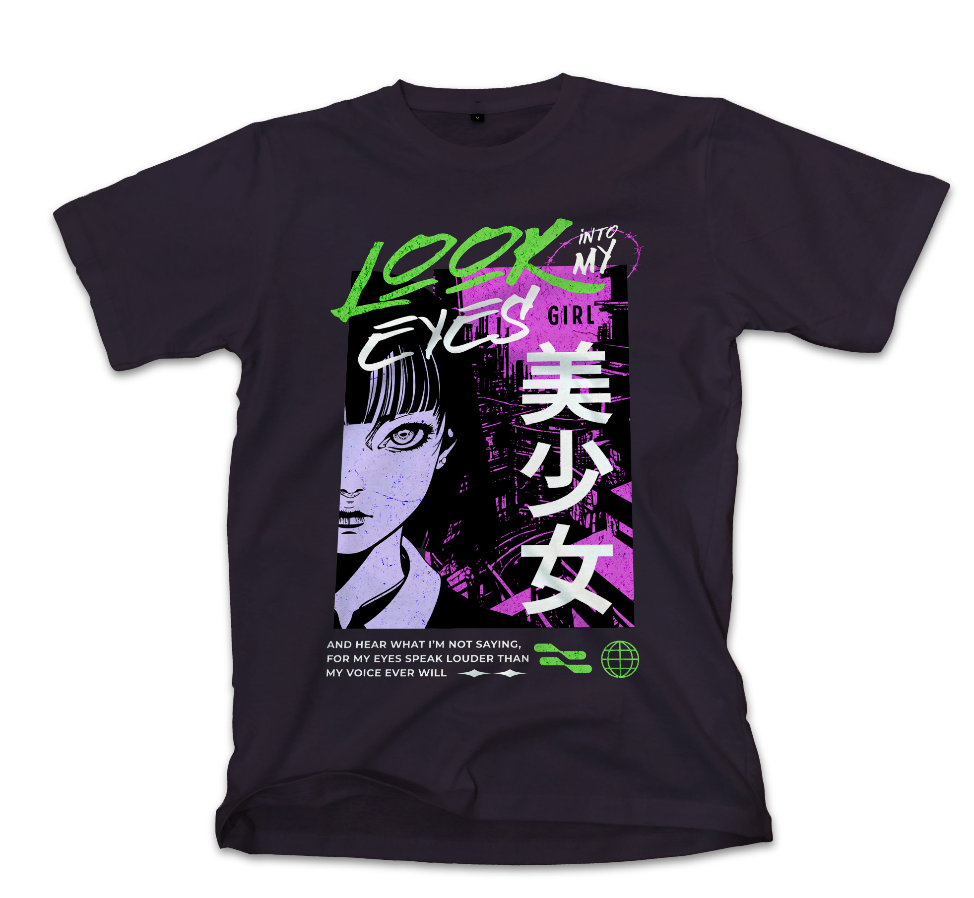 T-Shirt Look Into My Eyes - Japanese Girl Anime Pop Culture Black