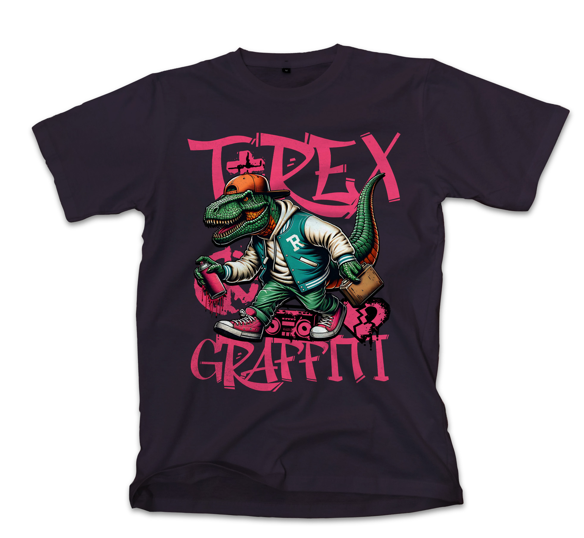 T-Shirt T-Rex Urban Hip-Hop Star Y2K Graffiti Streetwear Pop Culture Black