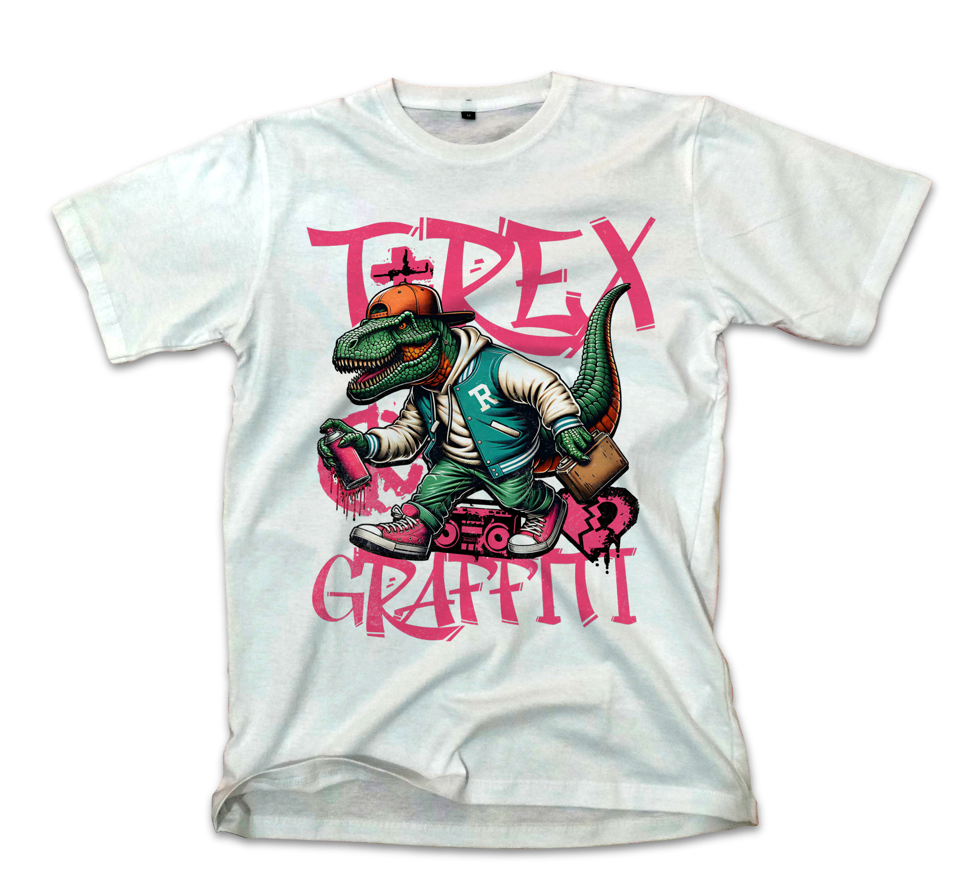 T-Shirt T-Rex Urban Hip-Hop Star Y2K Graffiti Streetwear Pop Culture White