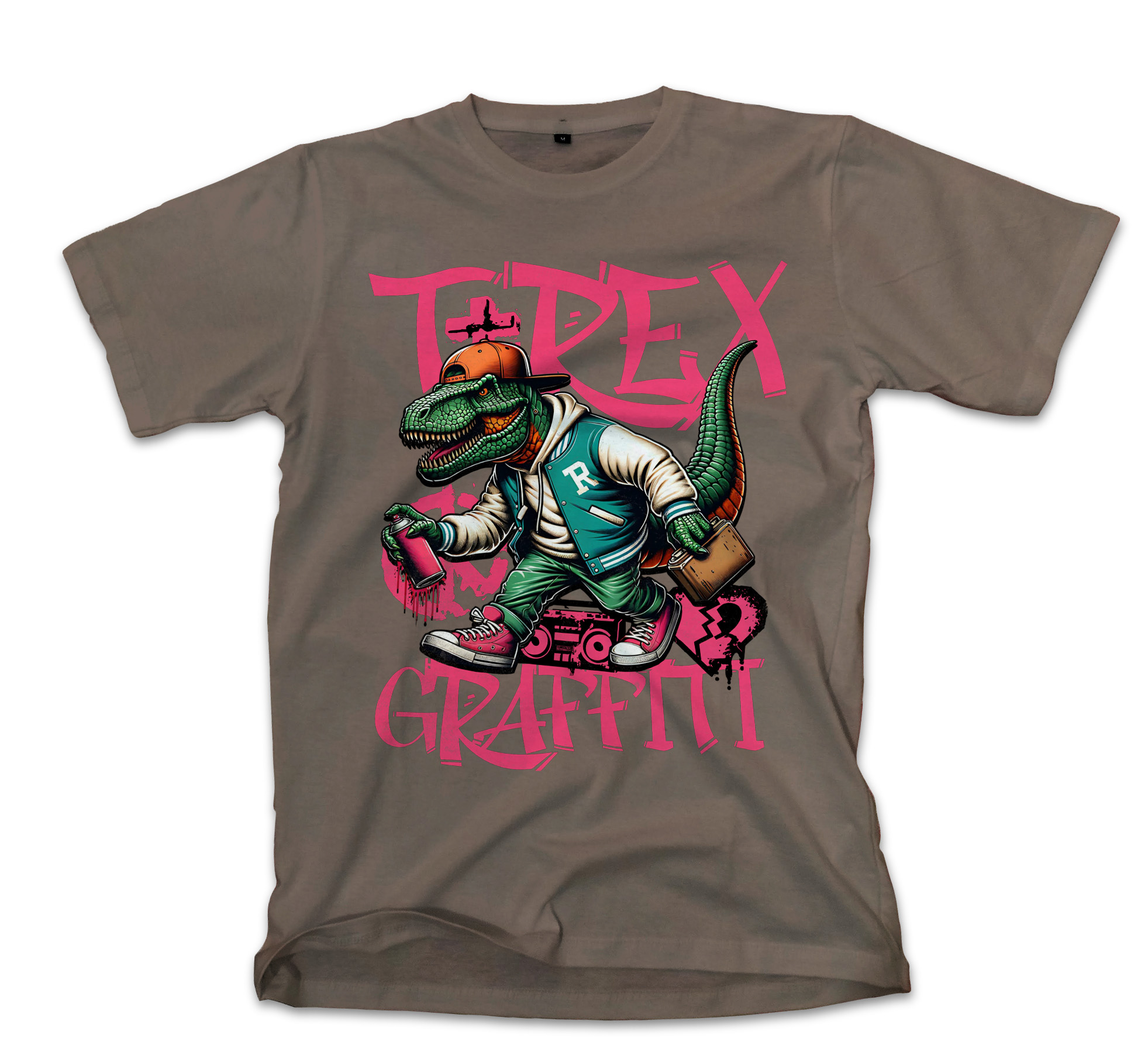 T-Shirt T-Rex Urban Hip-Hop Star Y2K Graffiti Streetwear Pop Culture Military Green