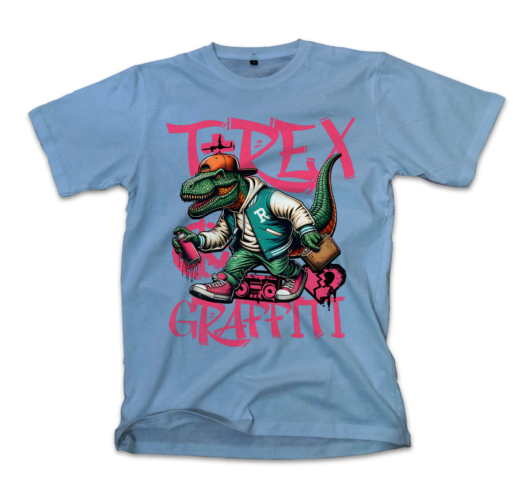 T-Shirt T-Rex Urban Hip-Hop Star Y2K Graffiti Streetwear Pop Culture Carolina Blue