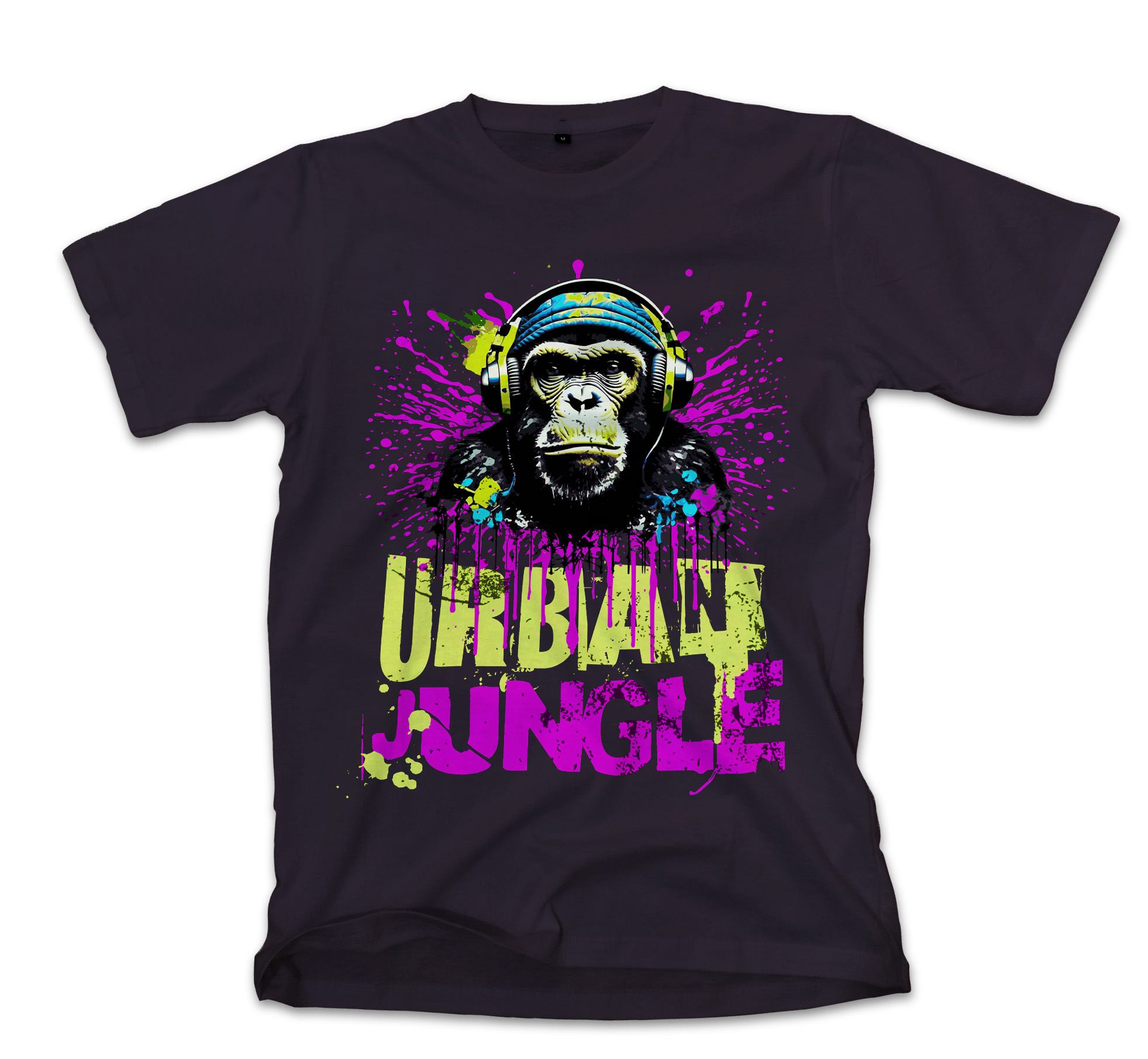 T-Shirt Urban Jungle Monkey in Headphones Street Art Pop Culture Black