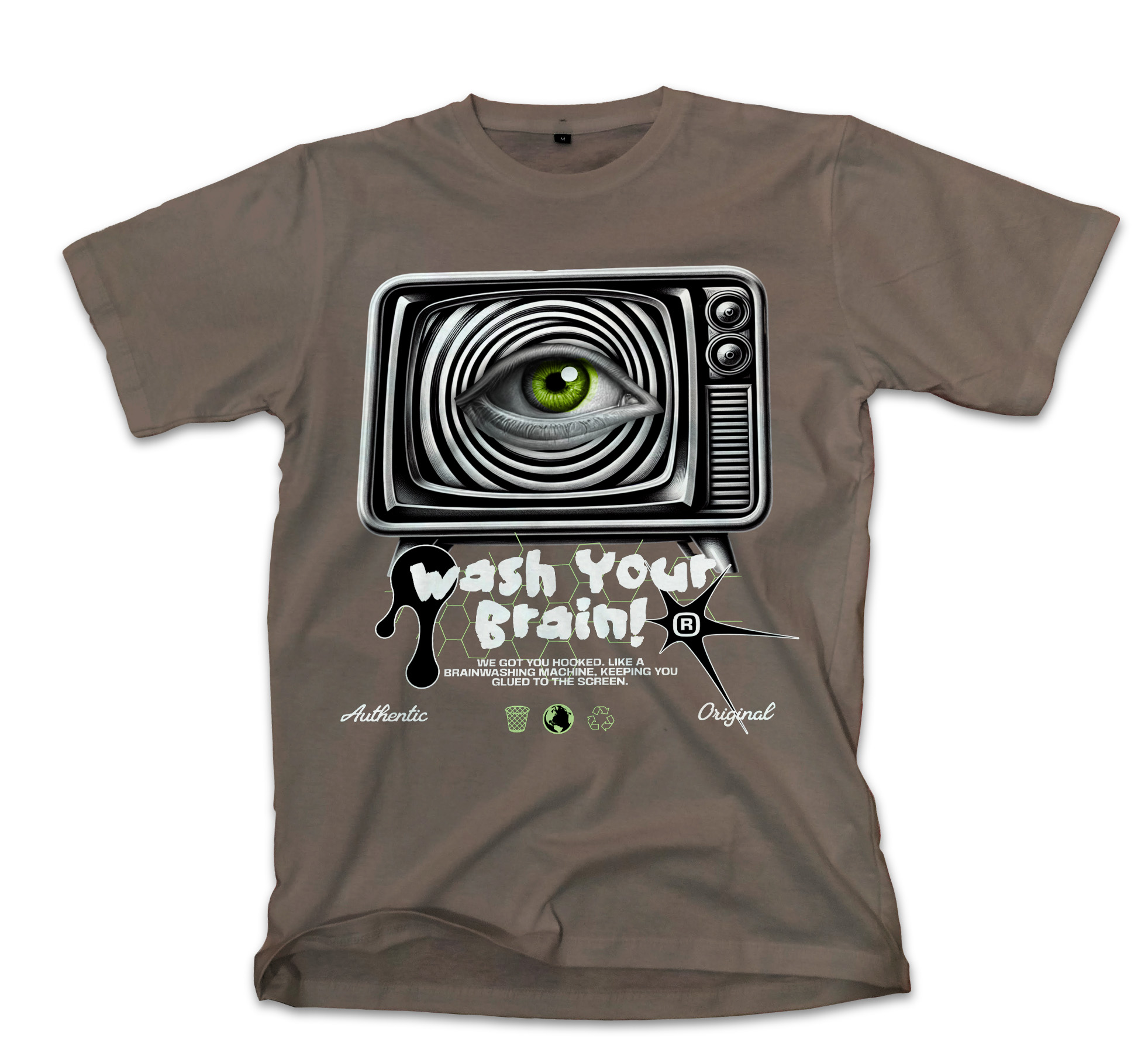 T-Shirt Wash Your Brain Pop Culture Military Green