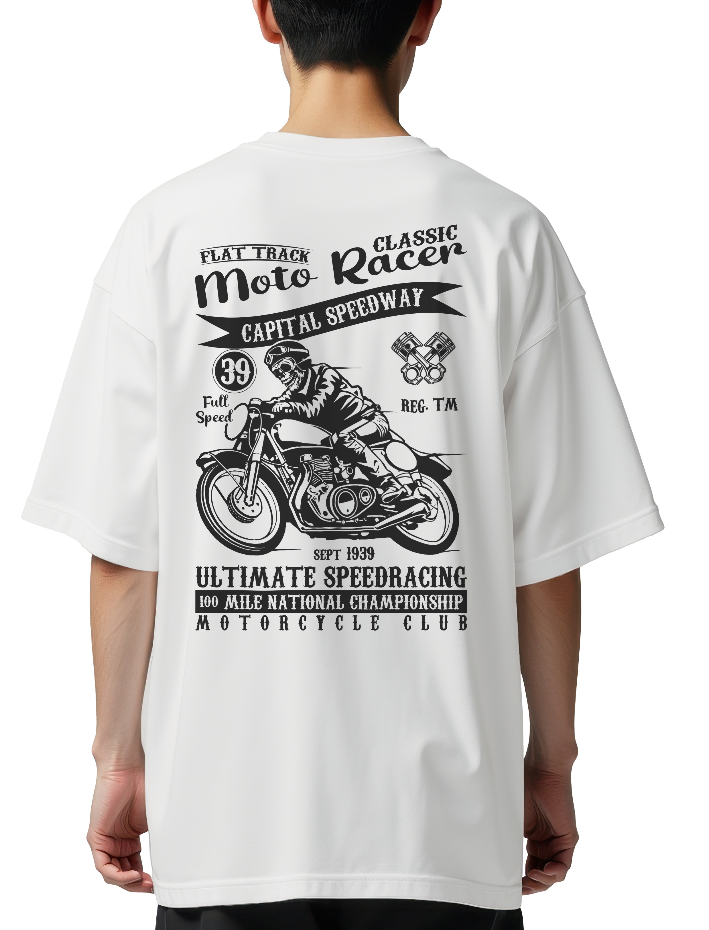 Oversized T-Shirt Moto Racer Pop Culture White