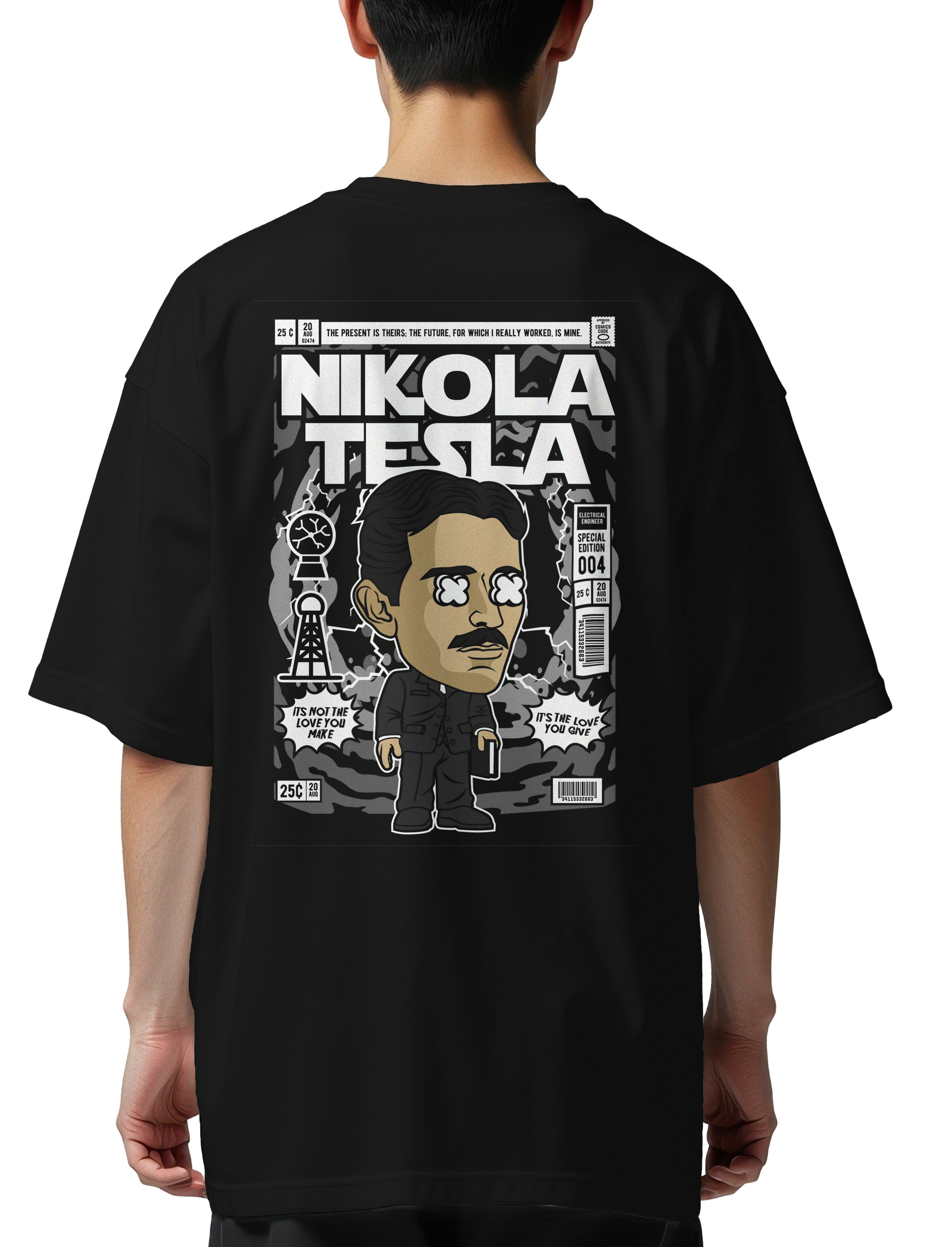 Oversized T-Shirt Nikola Tesla Pop Culture Black