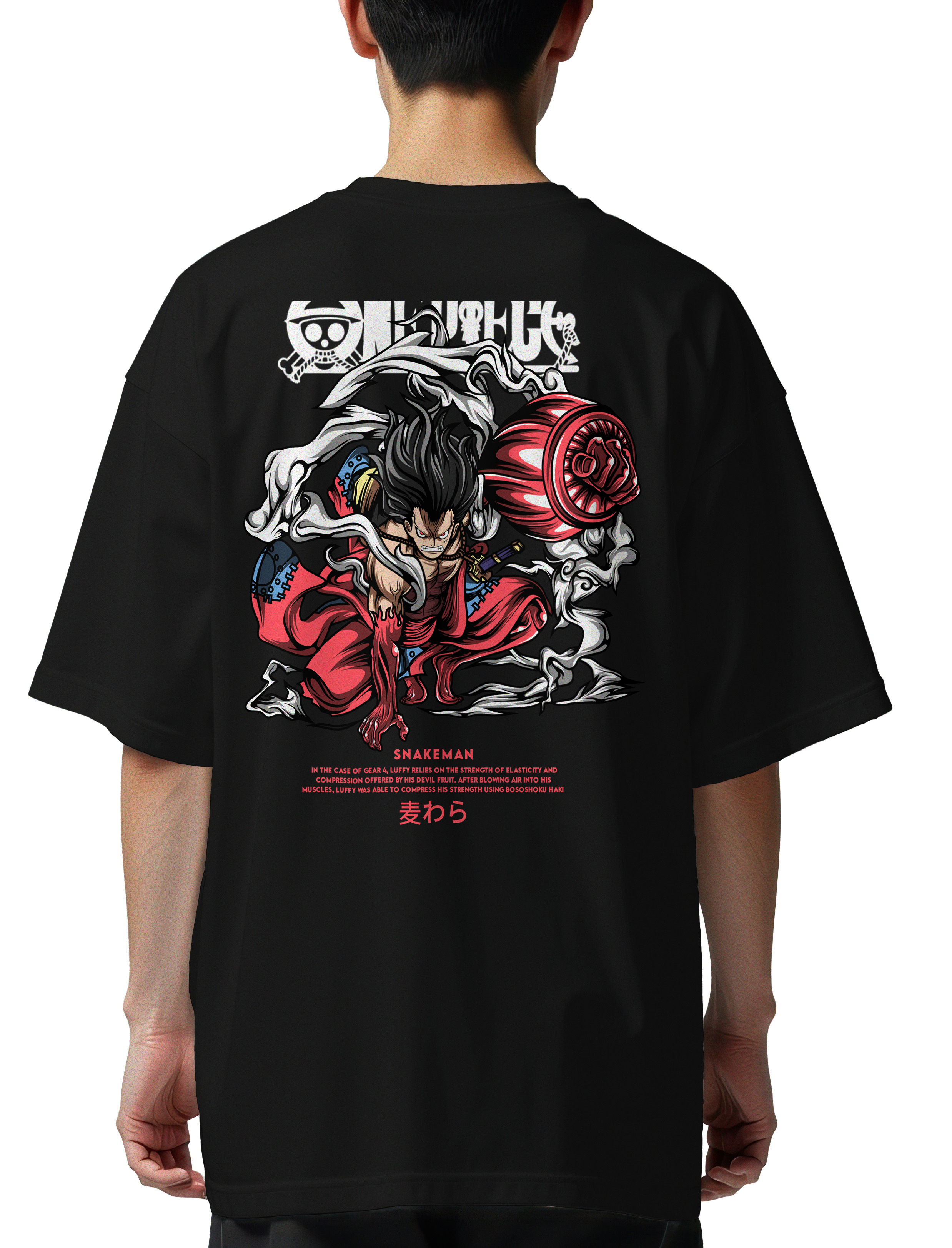Oversized T-Shirt One Piece Luffy Snakeman Pop Culture Black