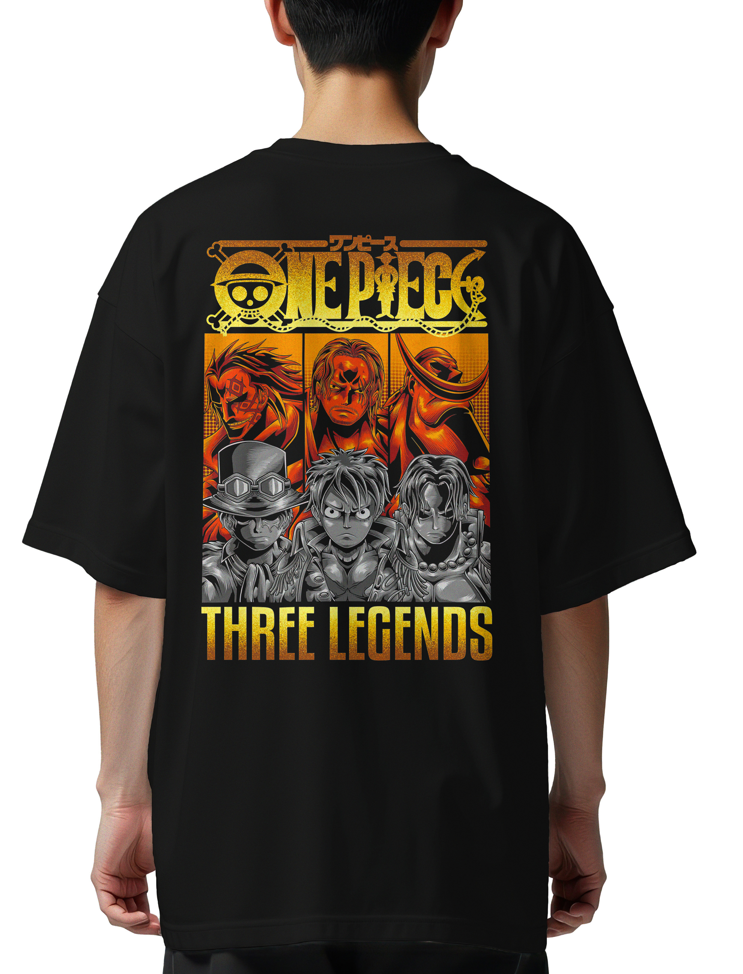 Oversized T-Shirt One Piece Three Legends Pop Culture Black