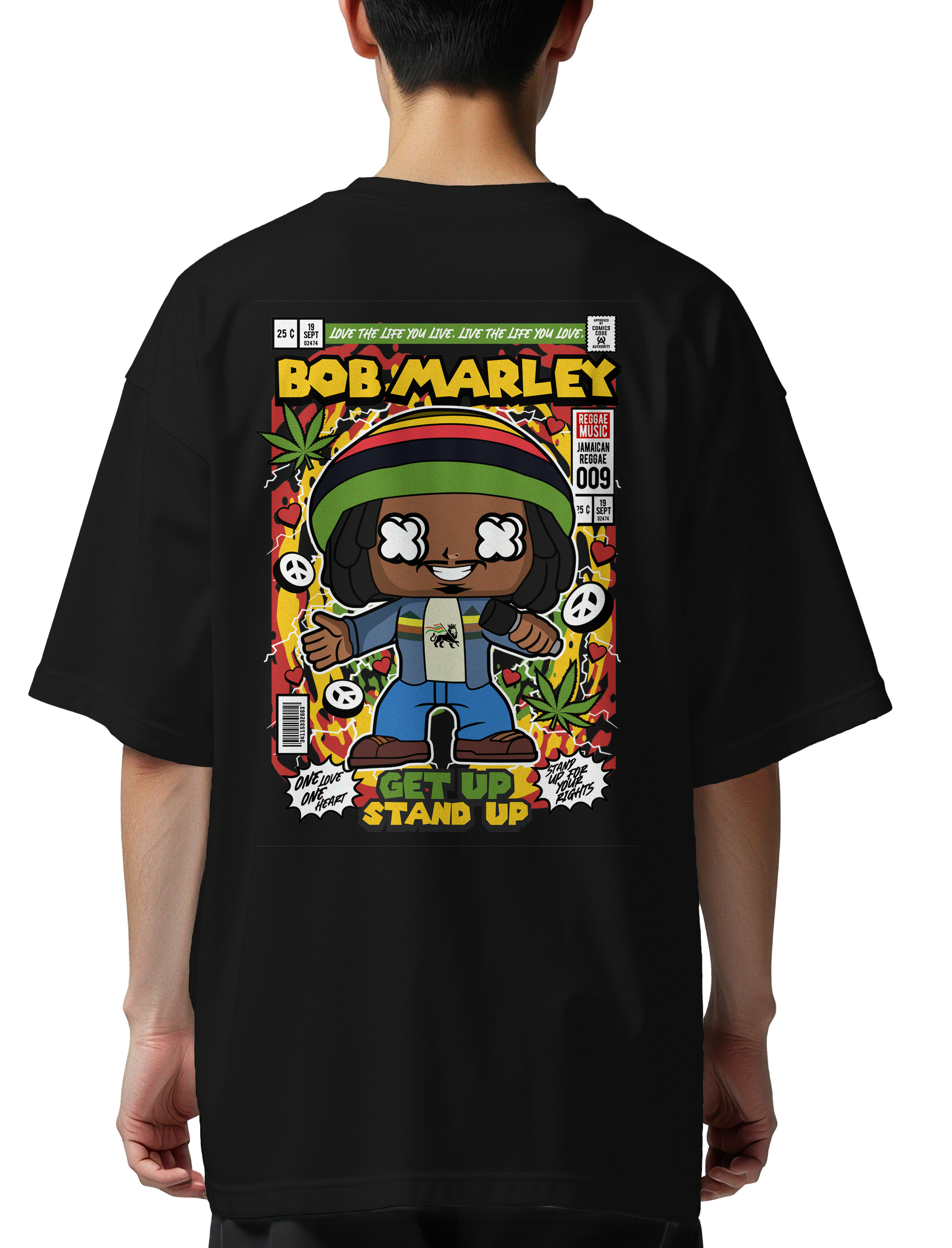 Oversized T-Shirt Bob Marley Pop Culture Black