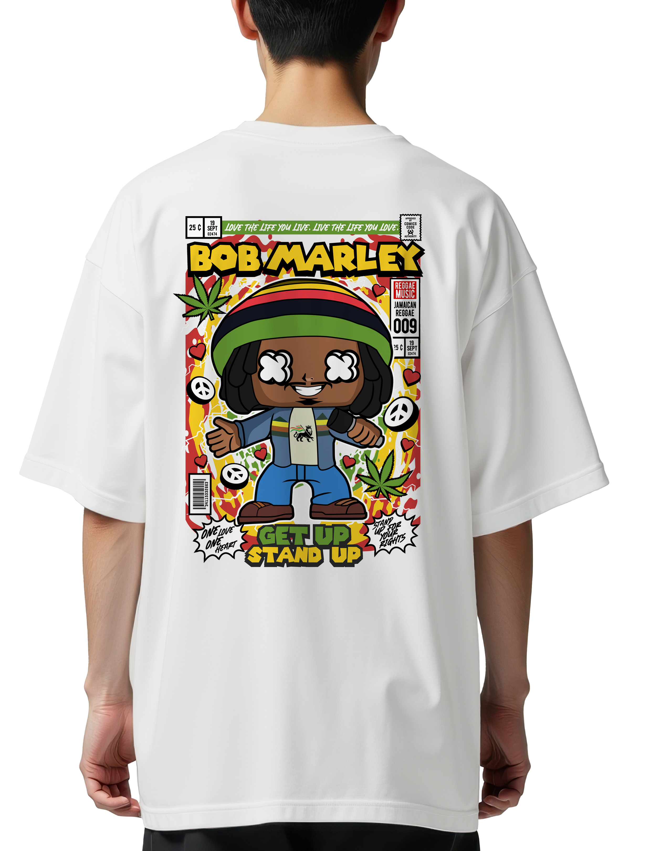 Oversized T-Shirt Bob Marley Pop Culture White