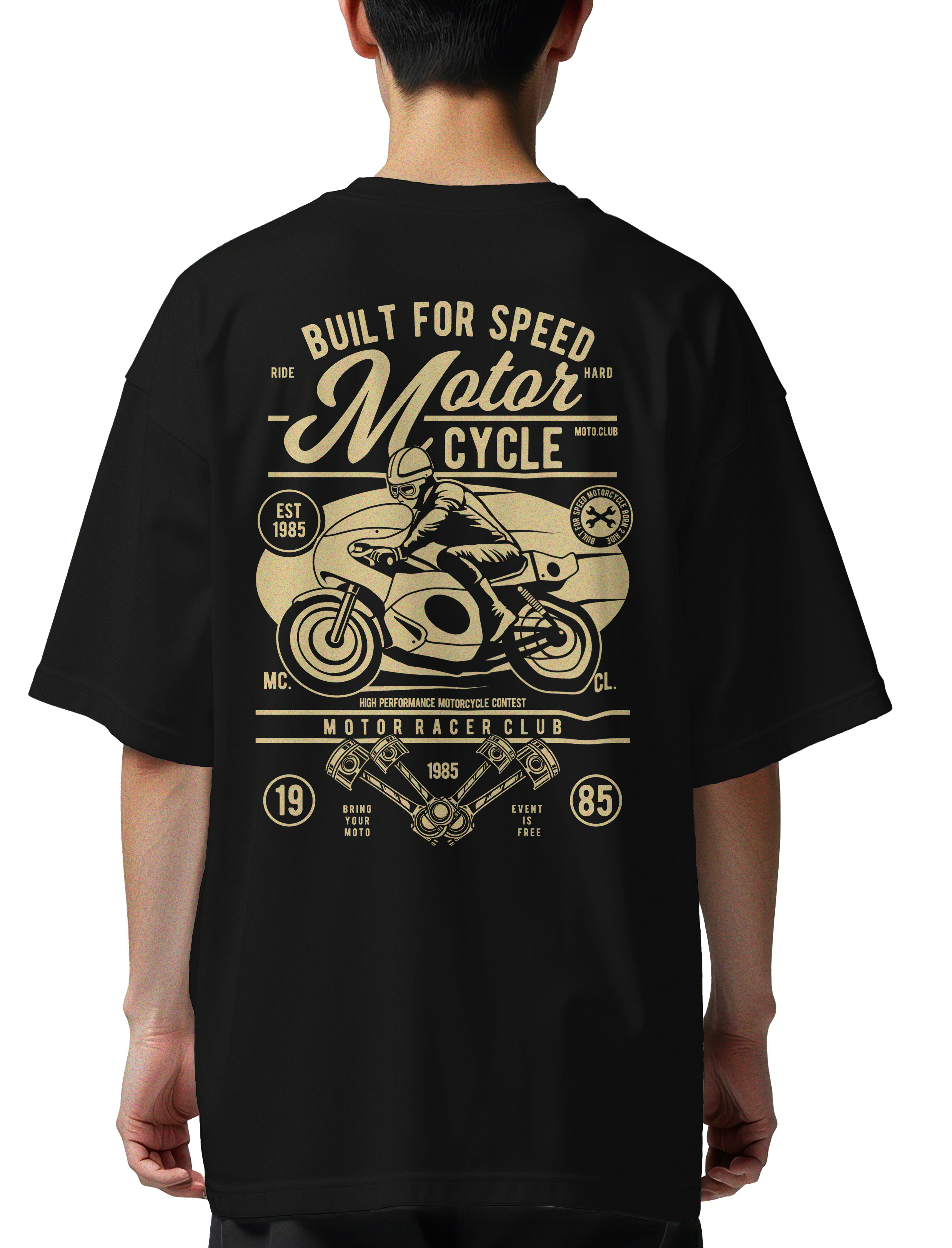 Oversized T-Shirt Built For Speed Motorcycle Pop Culture Black