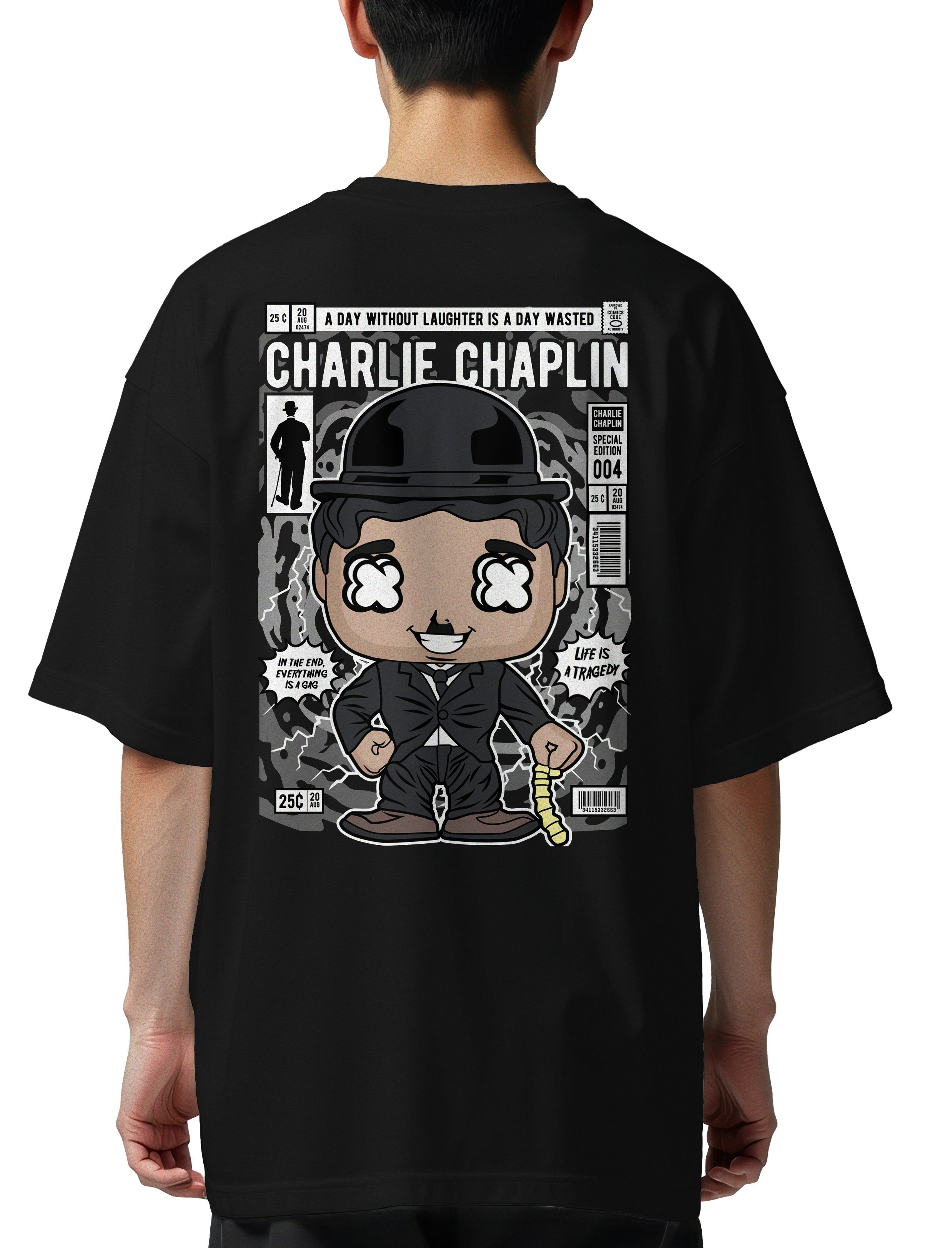 Oversized T-Shirt Charlie Chaplin Pop Culture Black