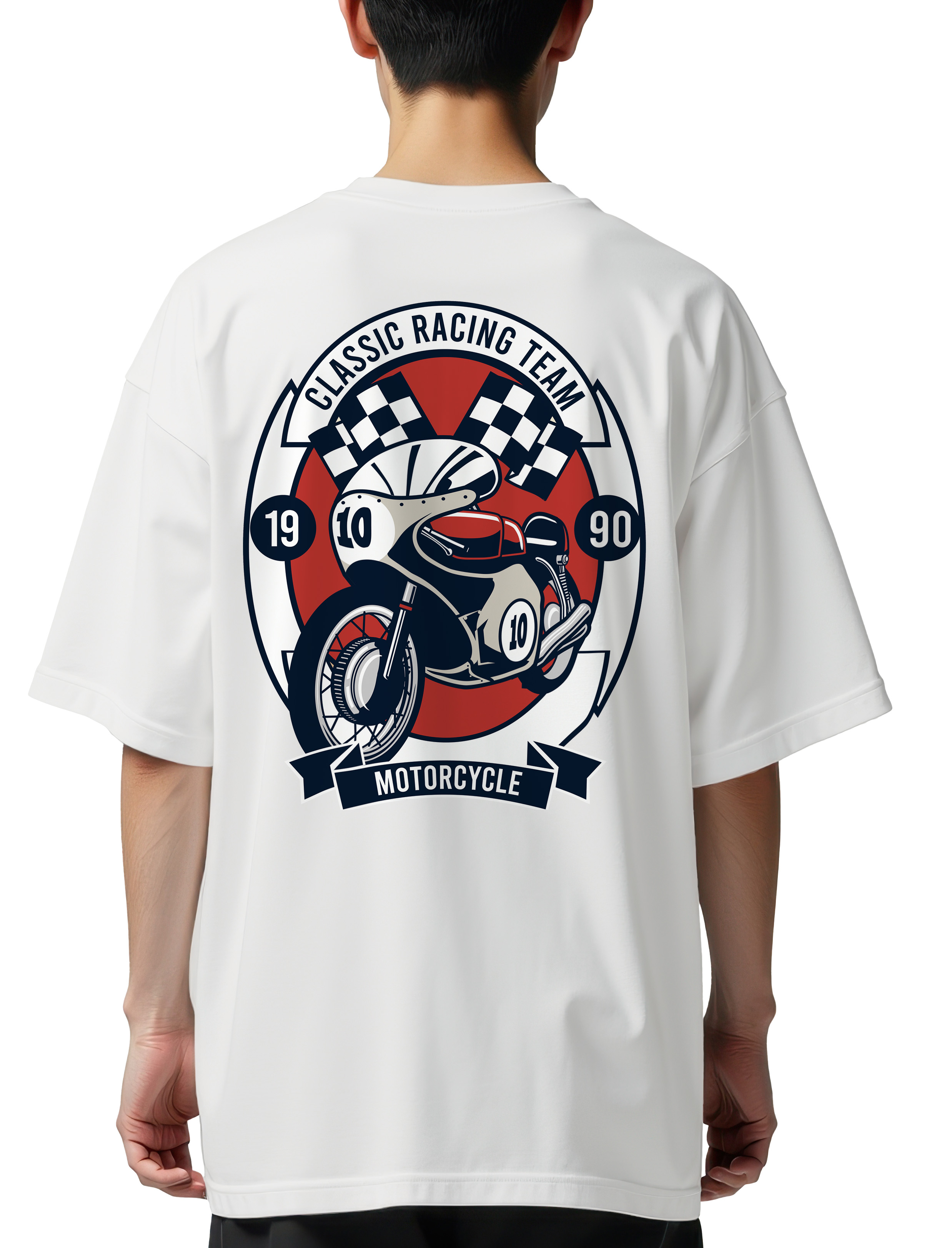 Oversized T-Shirt Classic Racing Team Pop Culture White