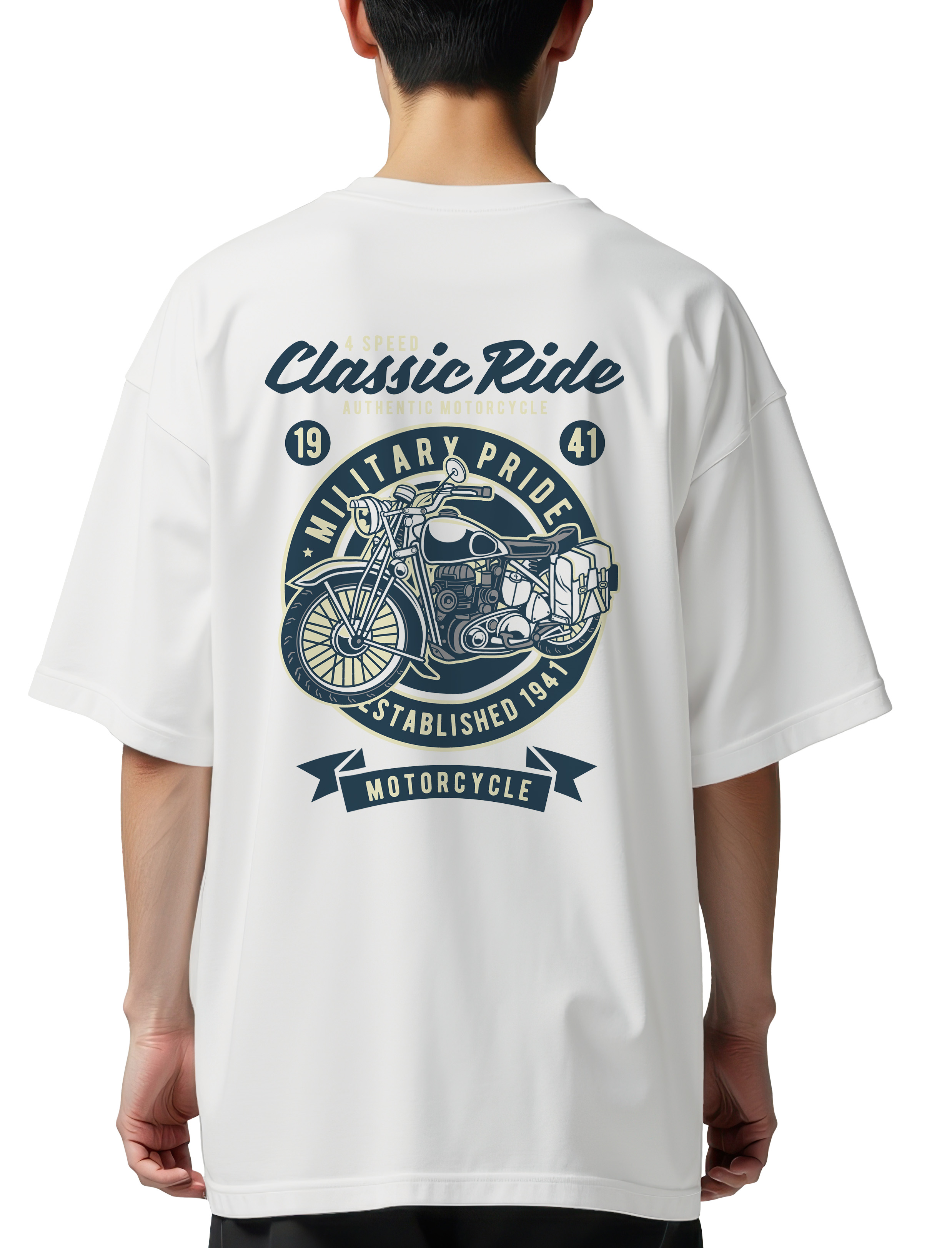 Oversized T-Shirt Classic Ride Military Pride Pop Culture White