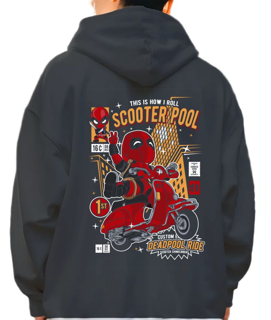 Hoodie Deadpool Scooter Pop Culture Black