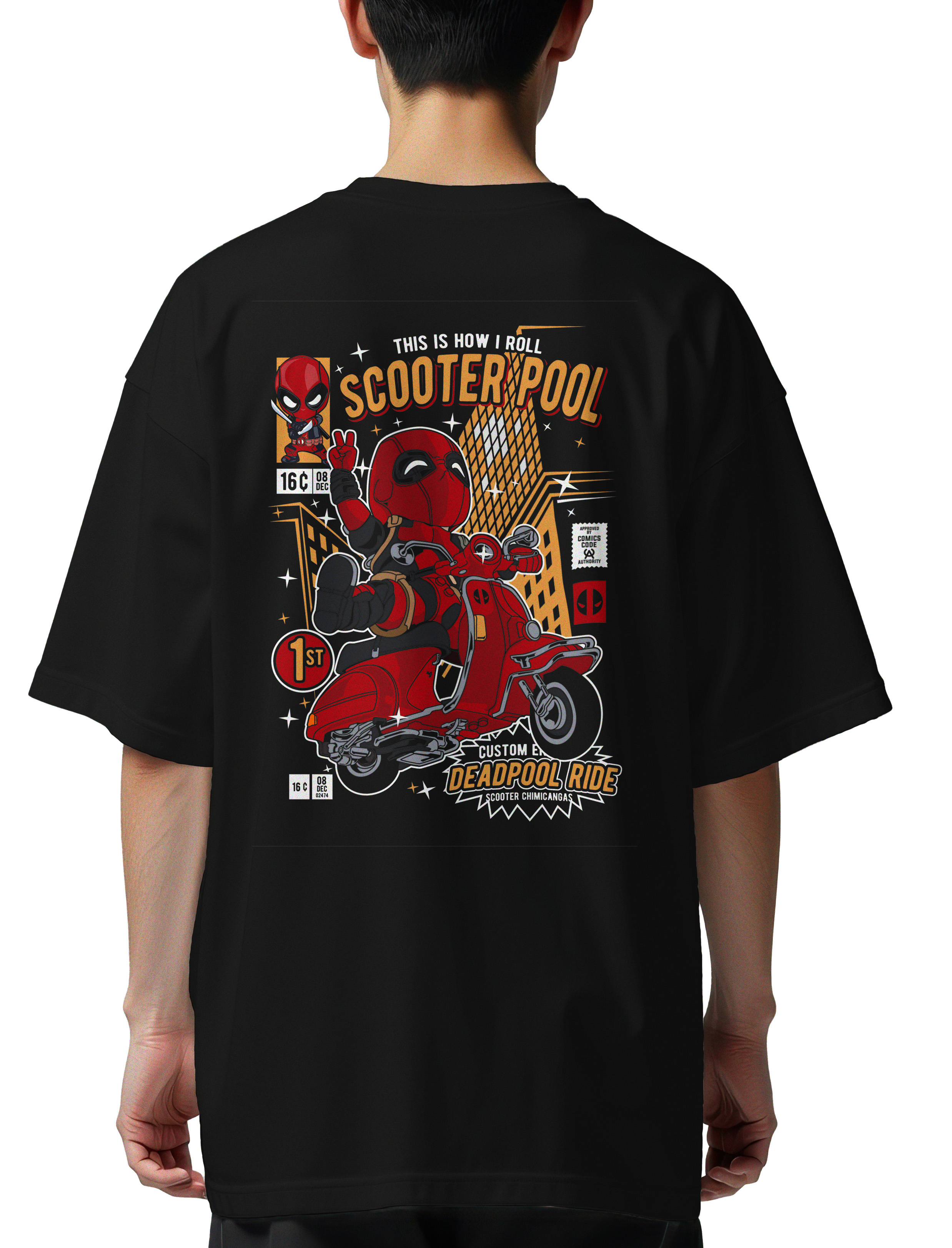 Oversized T-Shirt Deadpool Scooter Pop Culture Black