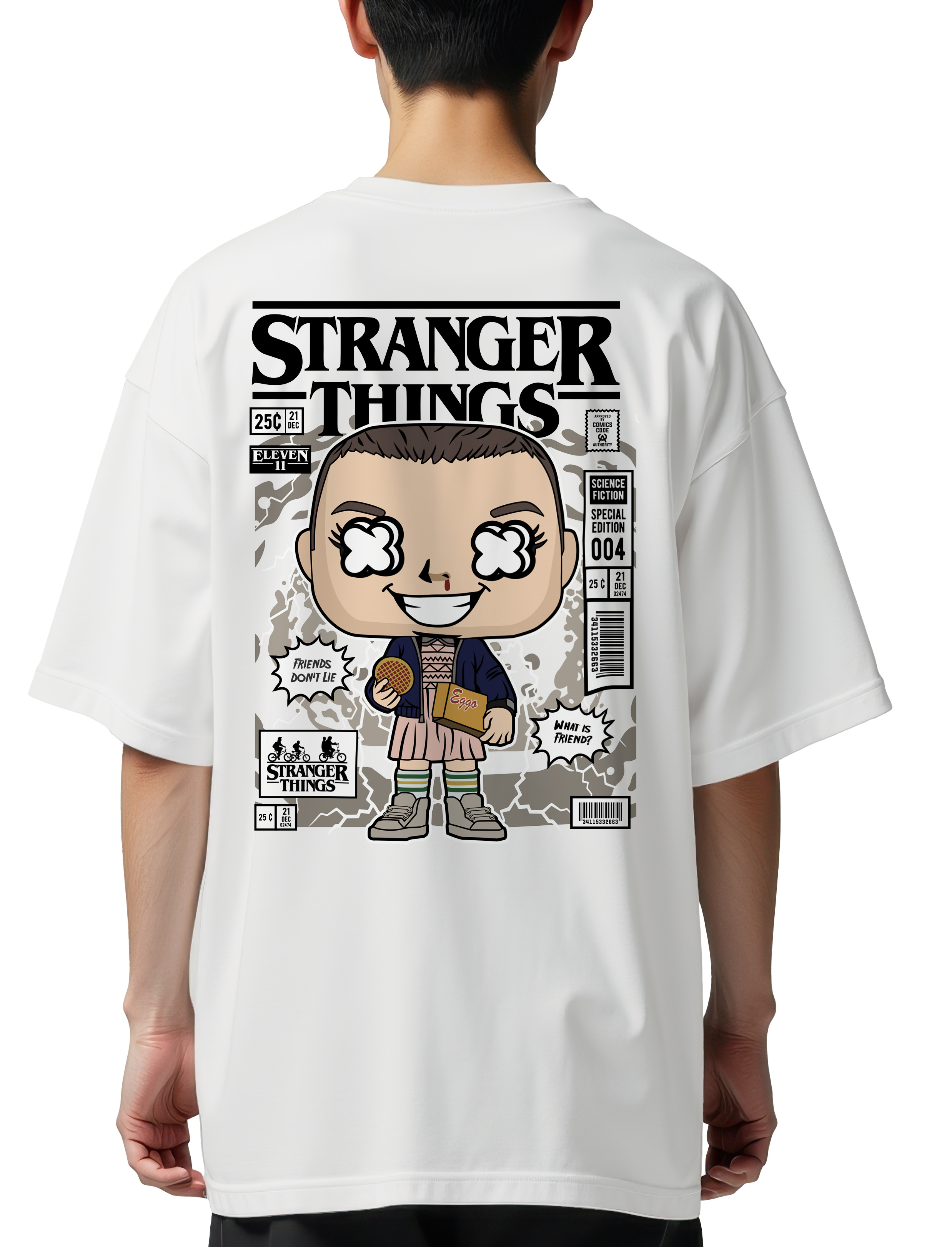Oversized T-Shirt Eleven With Eggos Stranger Things Pop Culture White