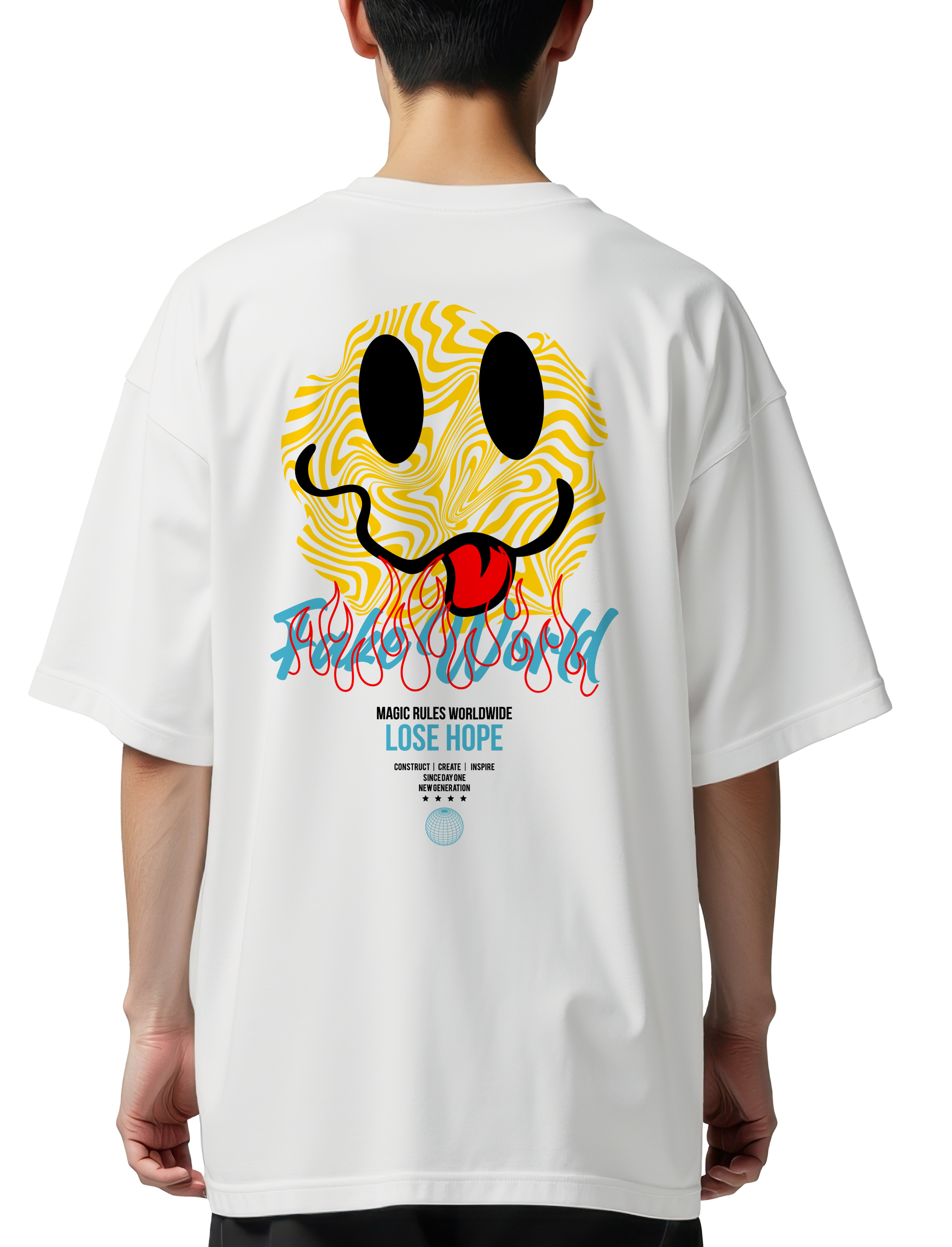 Oversized T-Shirt Fake World Pop Culture White