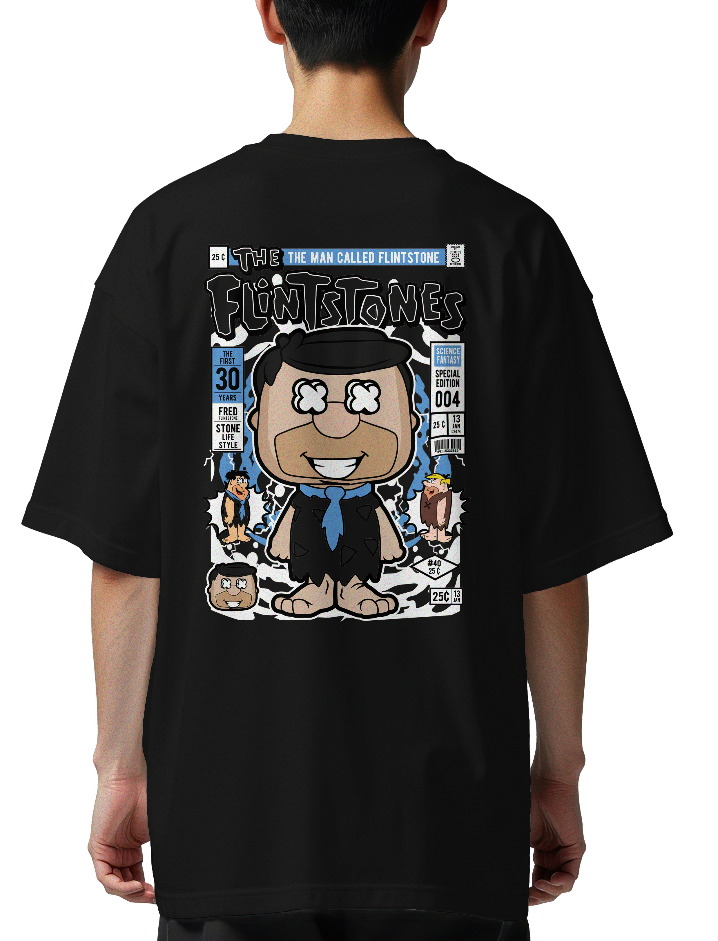 Oversized T-Shirt Fred Flinstones Pop Culture Black