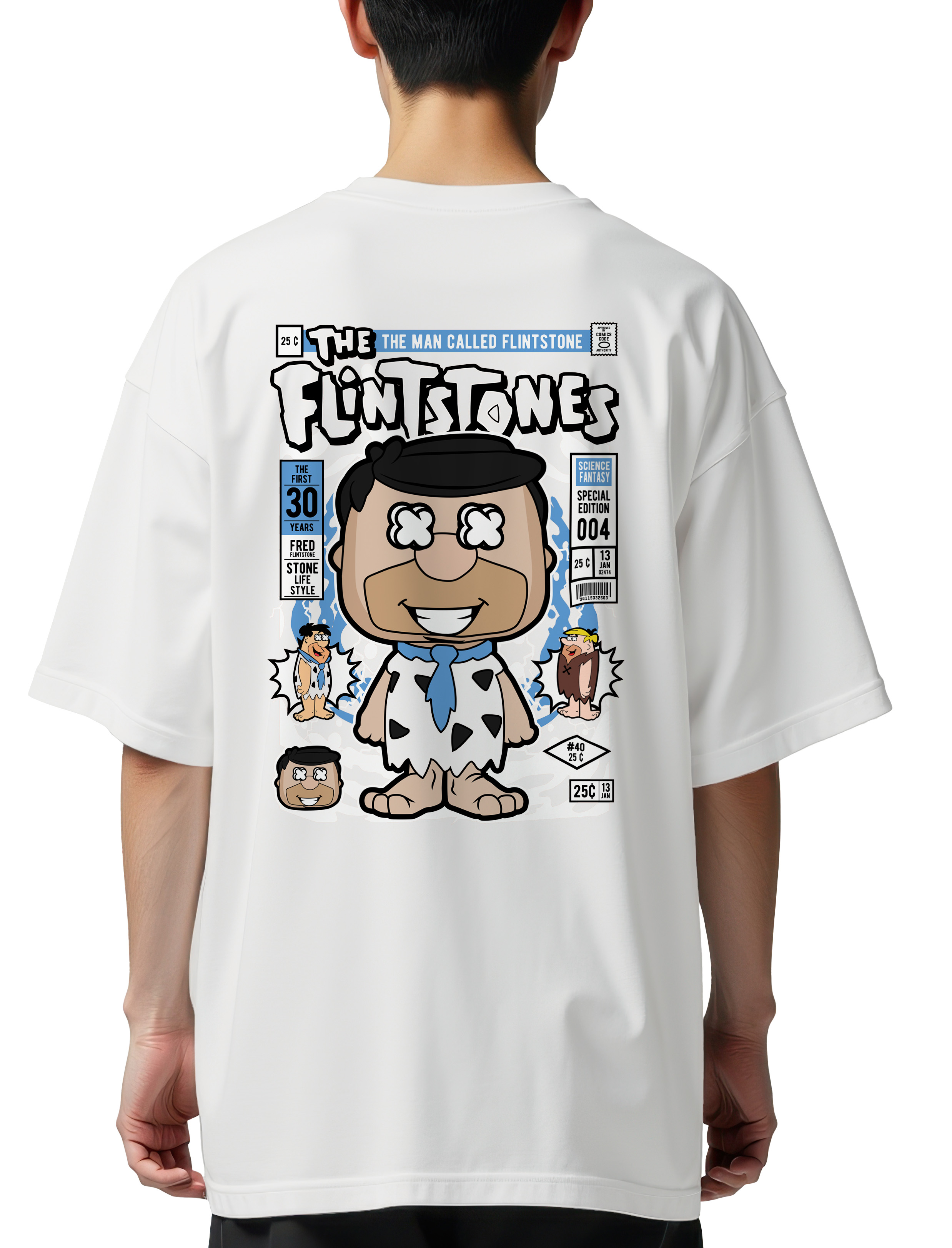 Oversized T-Shirt Fred Flinstones Pop Culture White