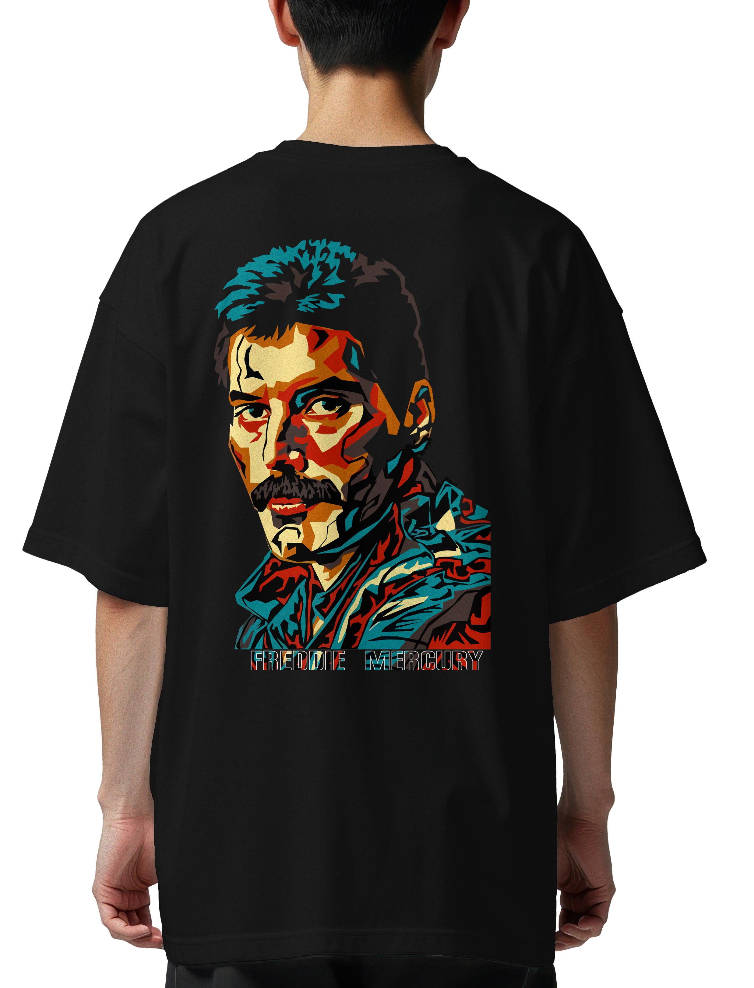 Oversized T-Shirt Freddie Mercury Face Art Rock Avenue Black