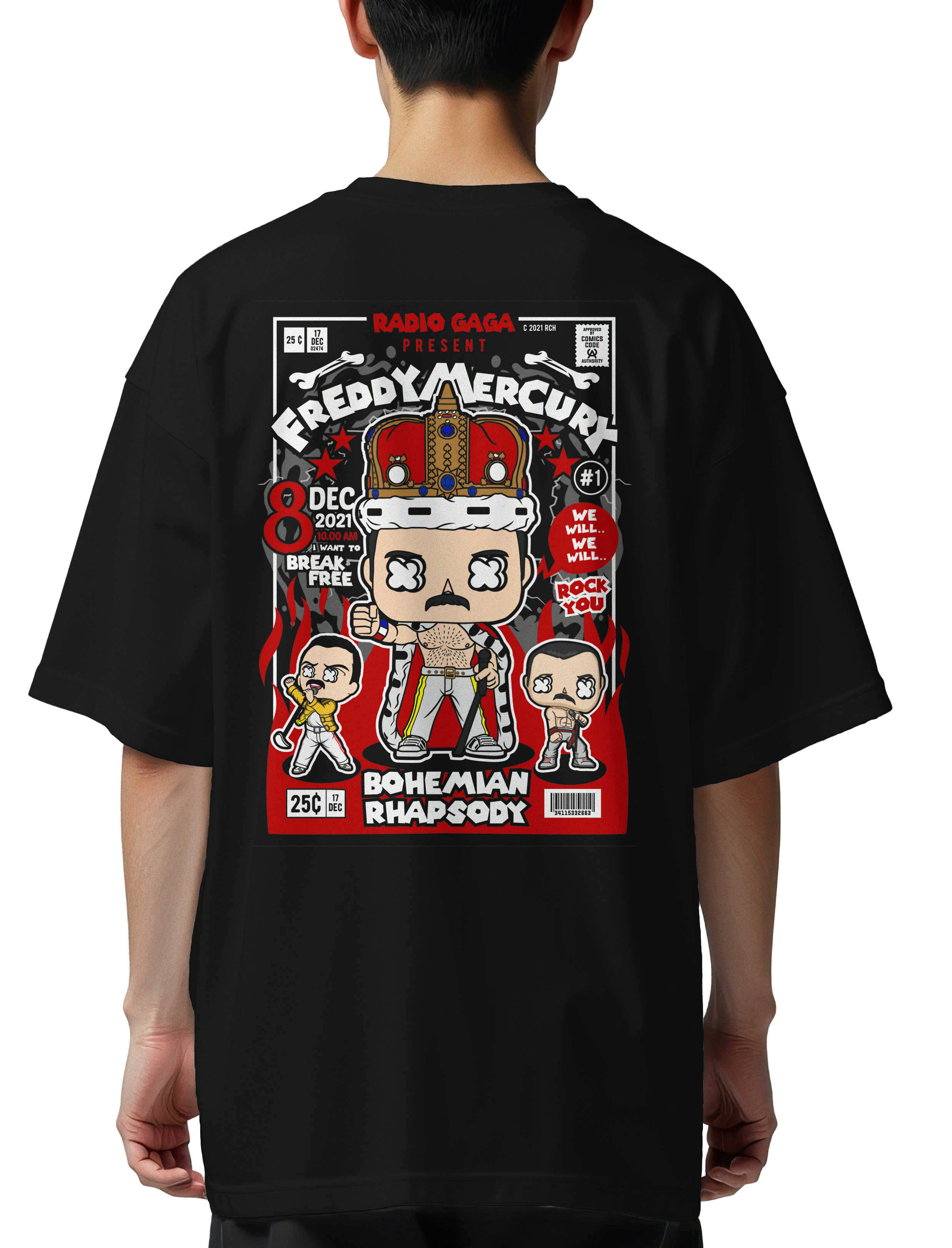 Oversized T-Shirt Freddy Mercury 2 Pop Culture Black