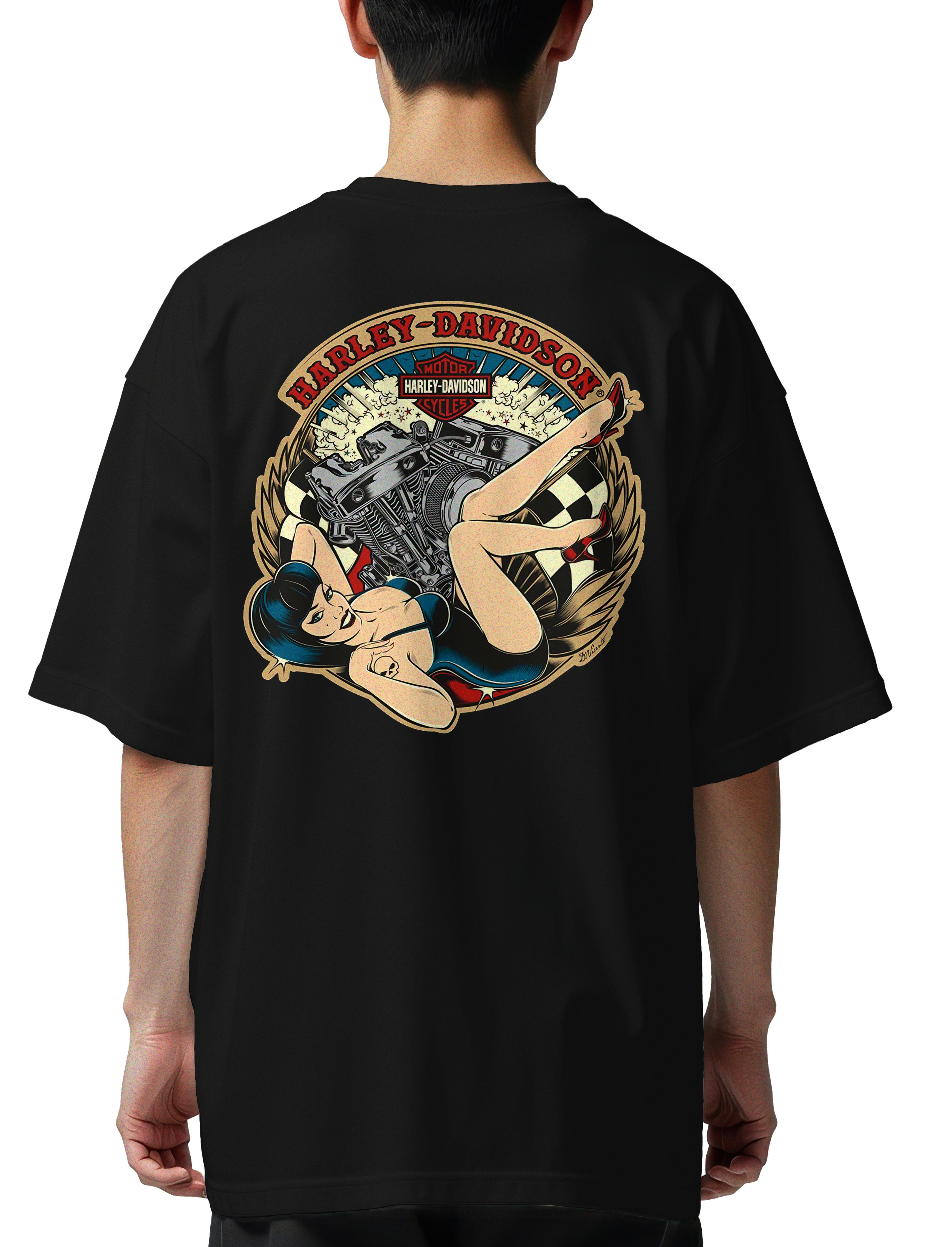 Oversized T-Shirt Harley Davidson Doll Pop Culture Black
