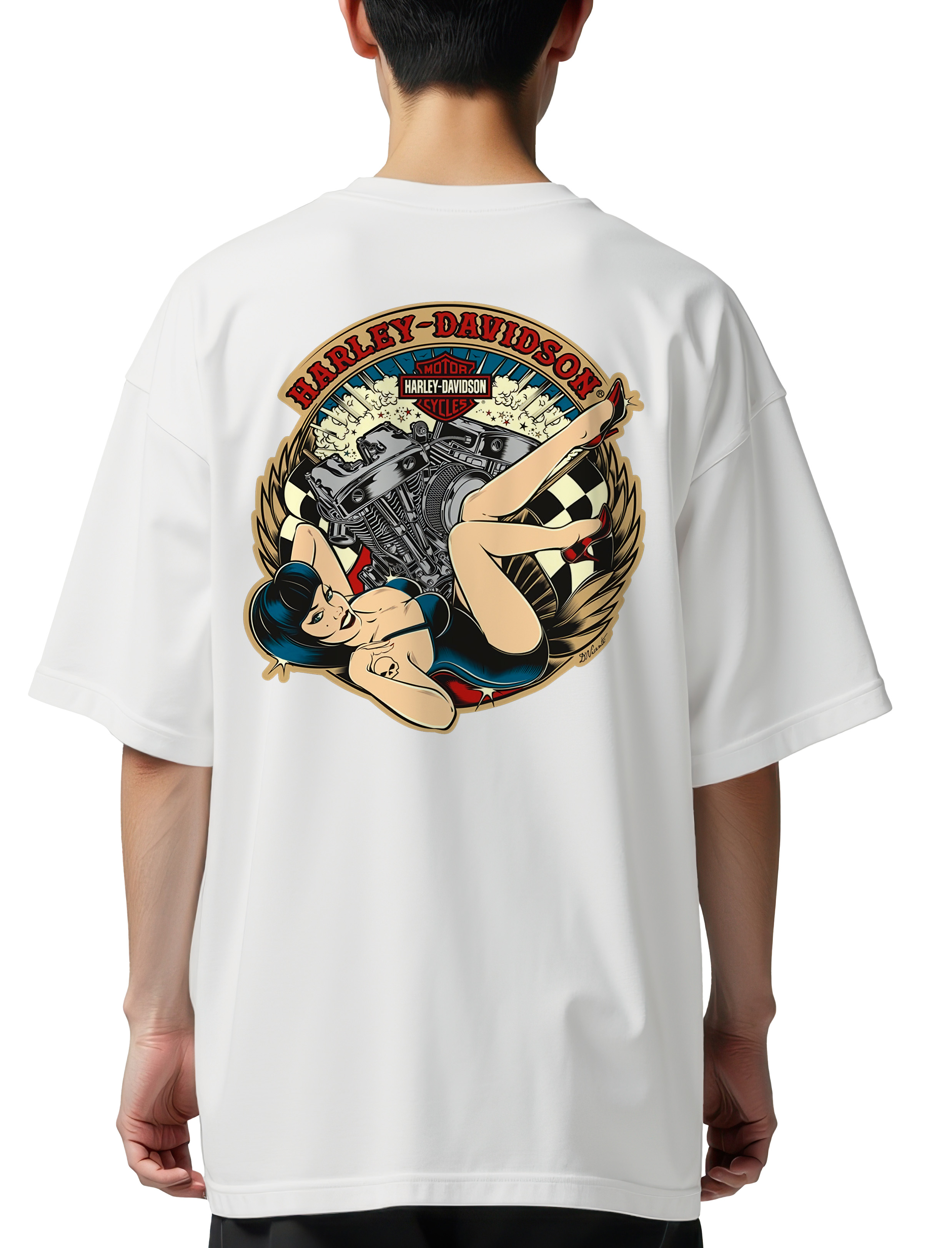 Oversized T-Shirt Harley Davidson Doll Pop Culture White